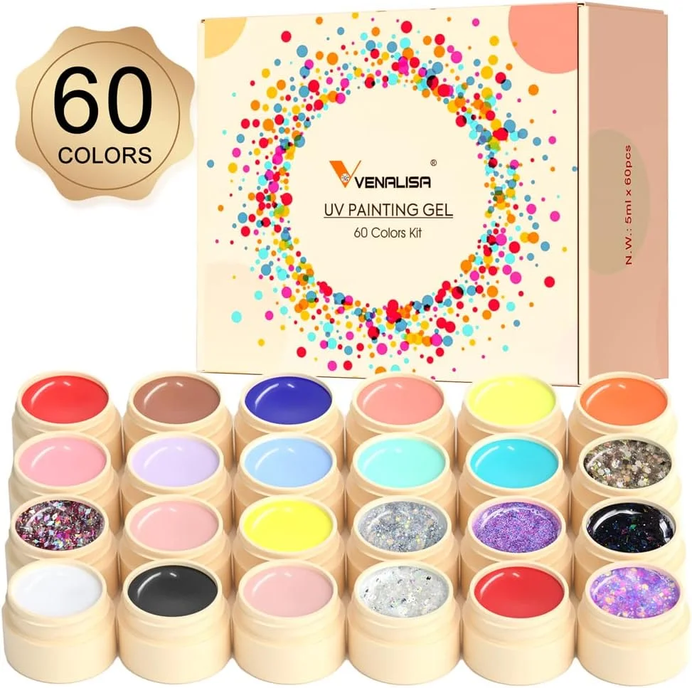 مجموعه رنگ ژل طراحی ناخن VENALISA، کیت هنر لاک ژل جامد 60 رنگ، هدیه DIY حرفه ای سالن