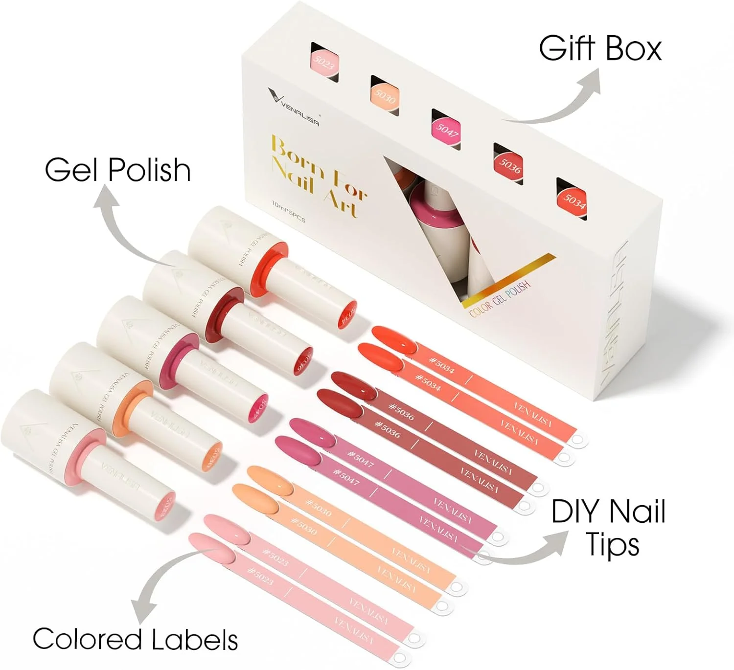 ست لاک ژل ناخن UV ونالیزا، 5 رنگ، لاک ژل، ست لاک ژل، ژل رنگی برای ناخن های ژلی، لاک UV، لاک ژل خیساندنی برای لامپ UV 2501