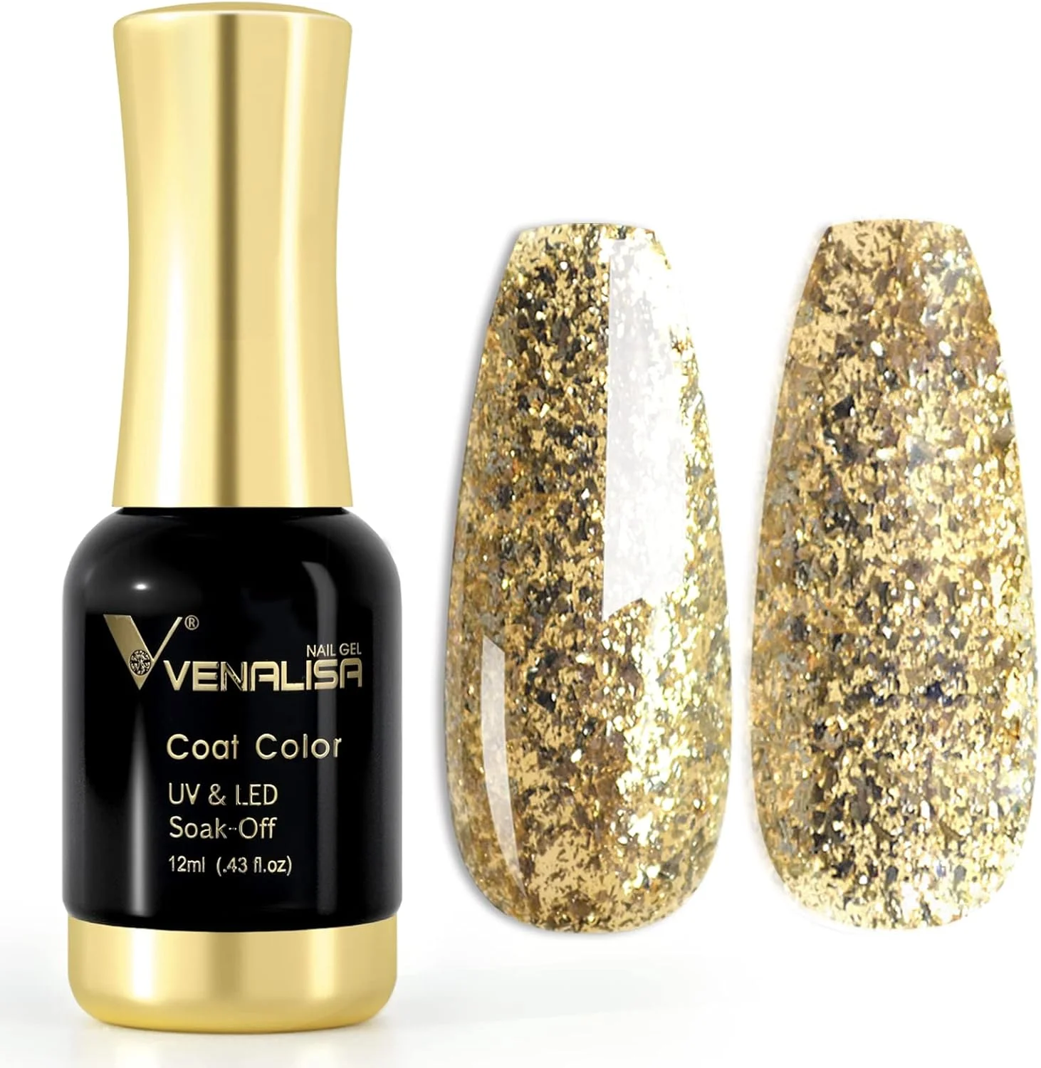 لاک ژل ناخن ونالیزا با اکلیل طلایی، حجم 12 میلی لیتر، مناسب برای استفاده در منزل و سالن