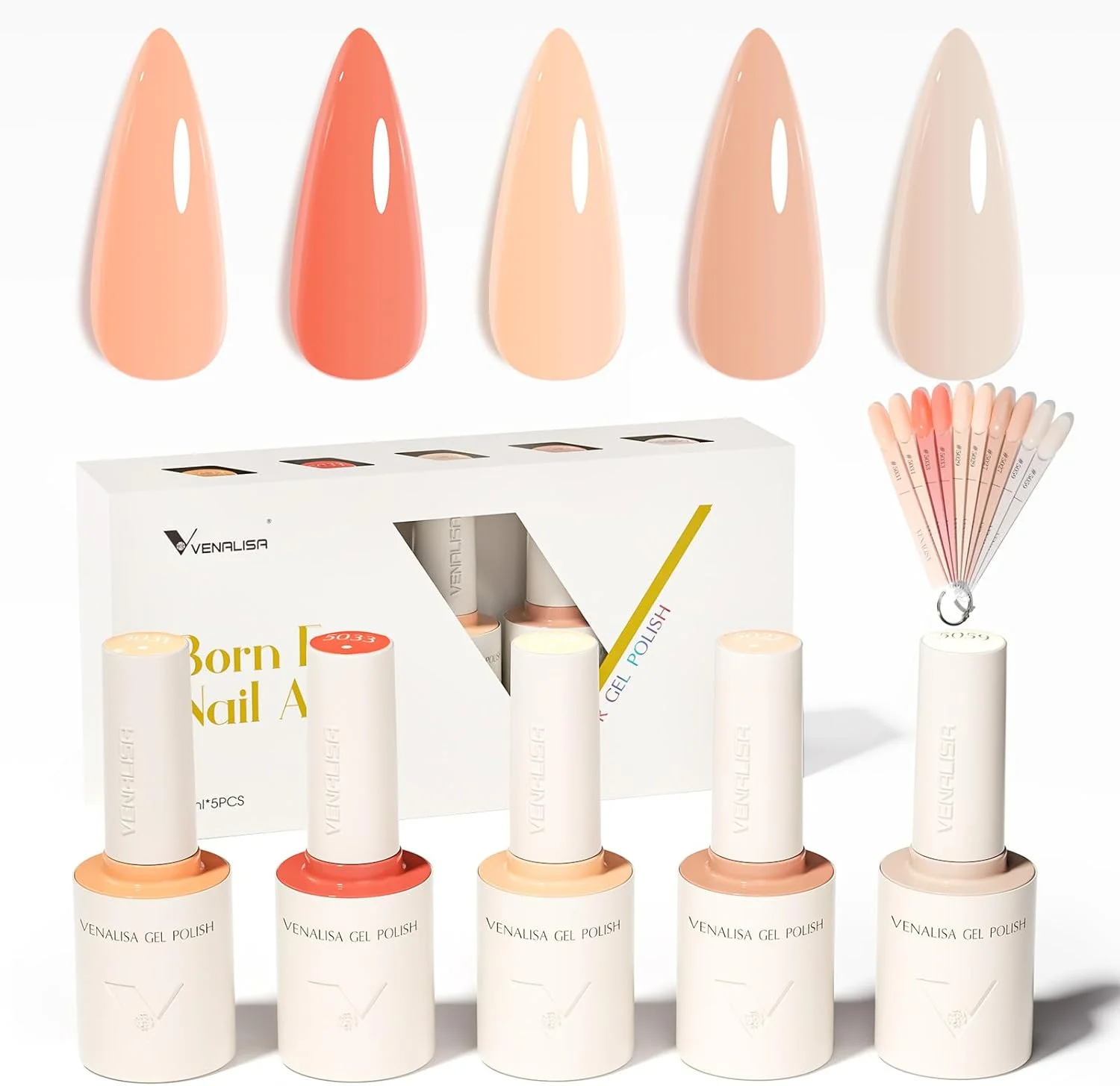 ست لاک ژل رنگ پوست VENALISA، 5 رنگ 10 میلی لیتری، مناسب طراحی ناخن در خانه و سالن