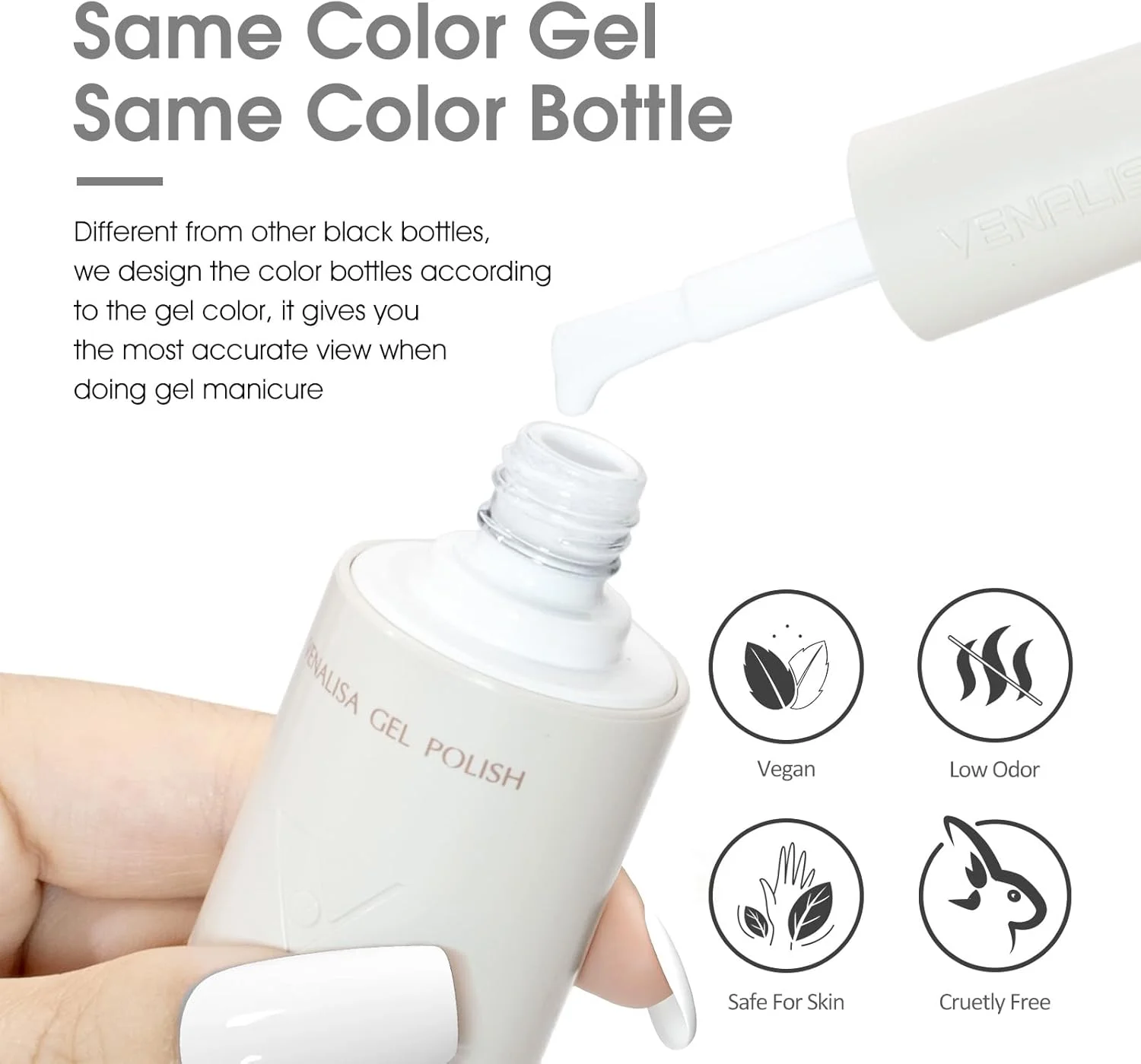 لاک ژل سفید ونالیزا، 1 عدد 10 میلی لیتری، لاک ژل یو وی، مناسب برای مانیکور سالنی، طراحی ناخن در خانه، مناسب دختران و بانوان