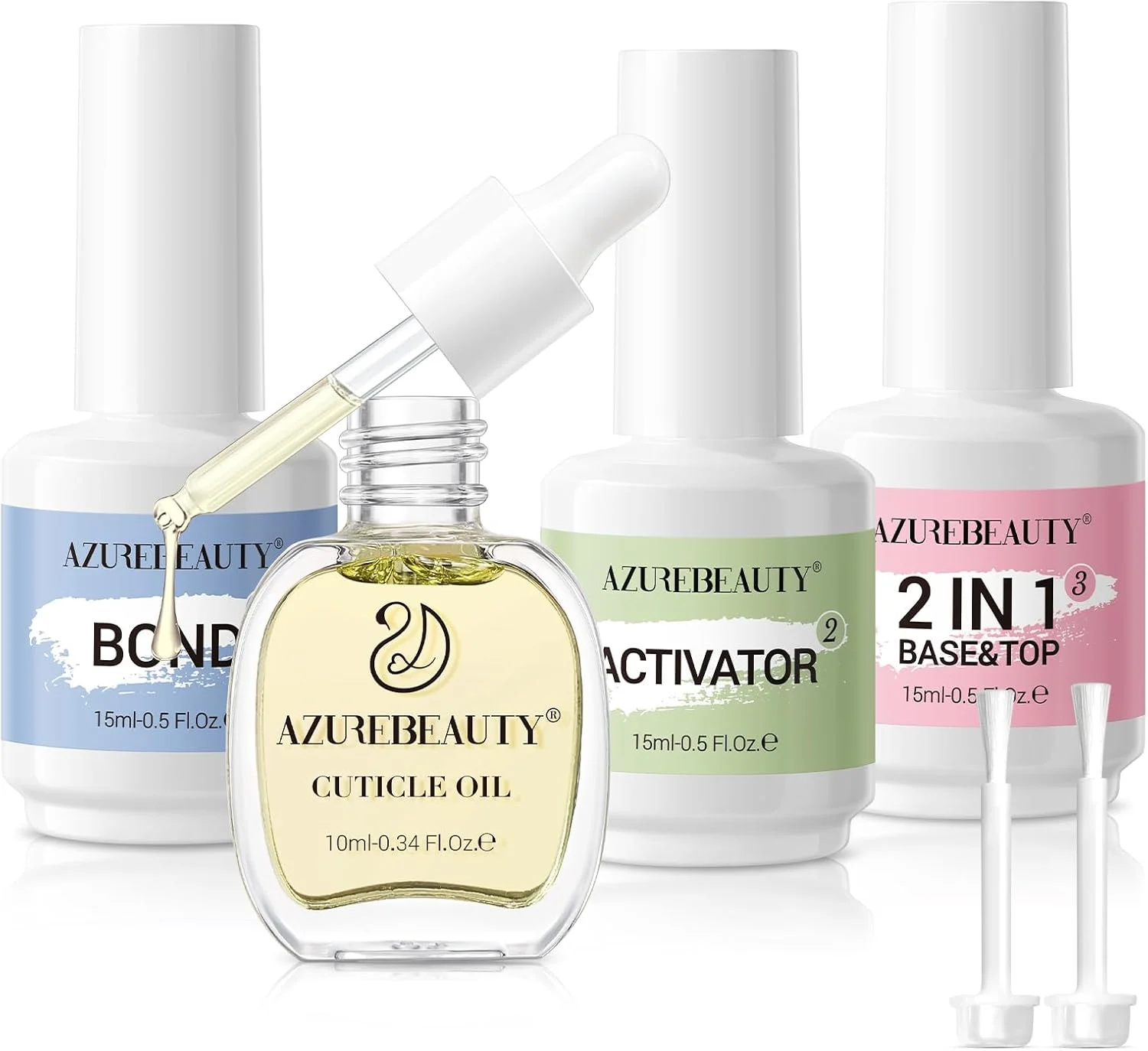 مجموعه مایع پودر دیپ آژور بیوتی 15 میلی لیتر: روغن کوتیکول ترمیم ناخن، بیس کت و تاپ کت 2 در 1، فعال کننده و چسب برای مانیکور سالن/خانه، بدون نیاز به لامپ