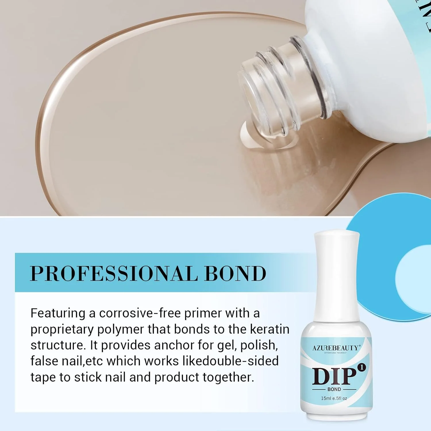 پرایمر پیوند پودر دیپ ناخن AZUREBEAUTY، زیرساز سریع خشک شونده حرفه ای ناخن 15 میلی لیتر برای خیساندن پودر ژل لاک پودر اکریلیک 15 میلی لیتر