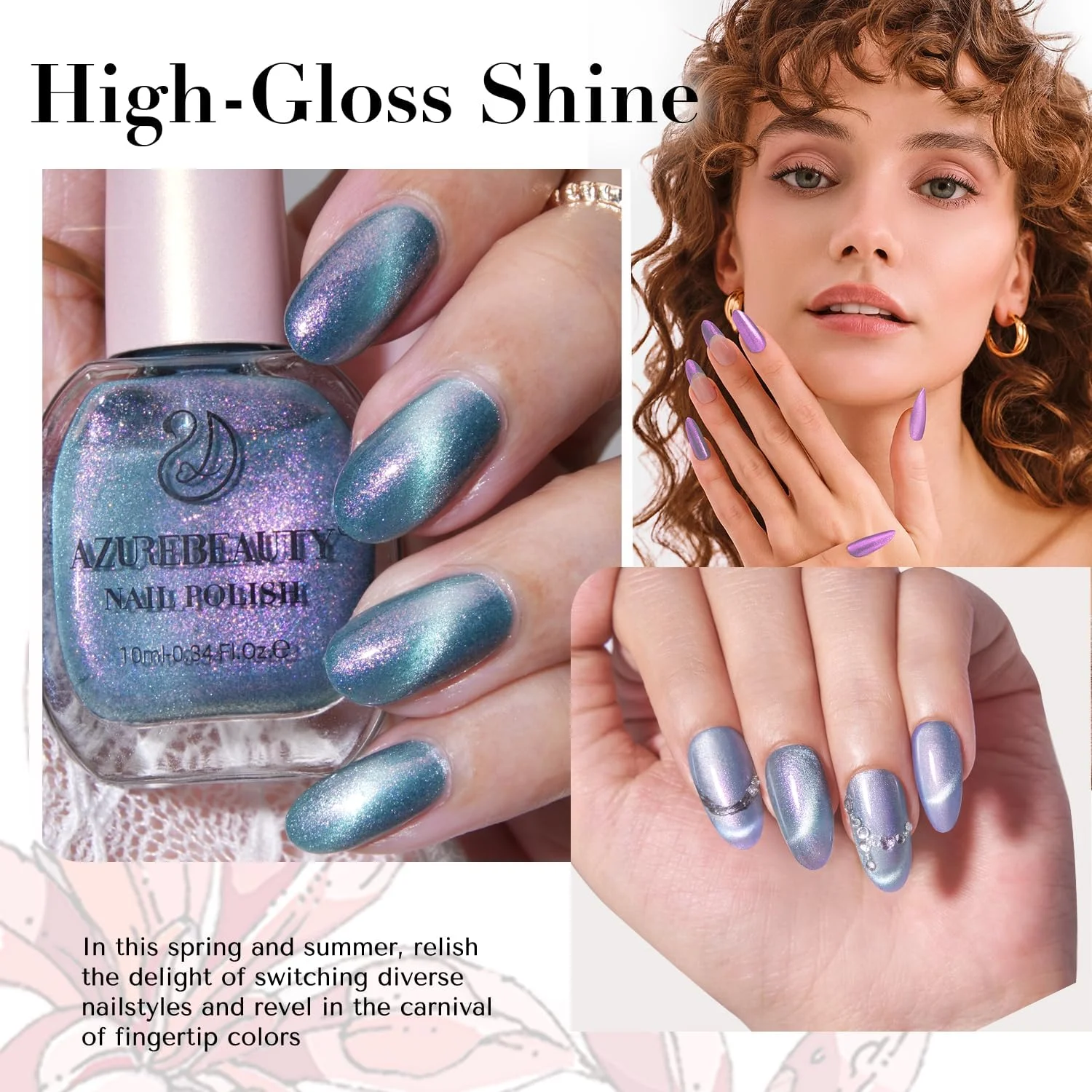 ست لاک ناخن چشم گربه ای AZUREBEAUTY، خشک شدن سریع، ماندگاری طولانی، 4 رنگ، اکلیلی مغناطیسی کروم، کیت ناخن اکلیلی طبیعی با پوشش رویی، مناسب برای طراحی ناخن در خانه و سالن