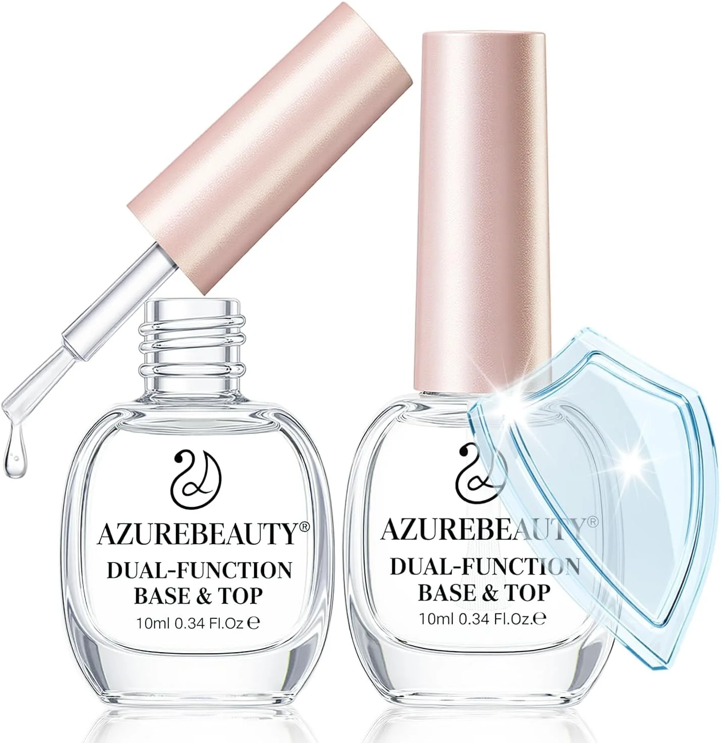 مجموعه لاک تقویت کننده ناخن پایه و رویه شفاف 2 در 1 AZUREBEAUTY - خشک شدن سریع، درخشش بالا، ماندگاری طولانی، خشک شدن در هوا، 2 بطری 10 میلی لیتری، فرمول ملایم، مواد طبیعی، کیفیت سالن