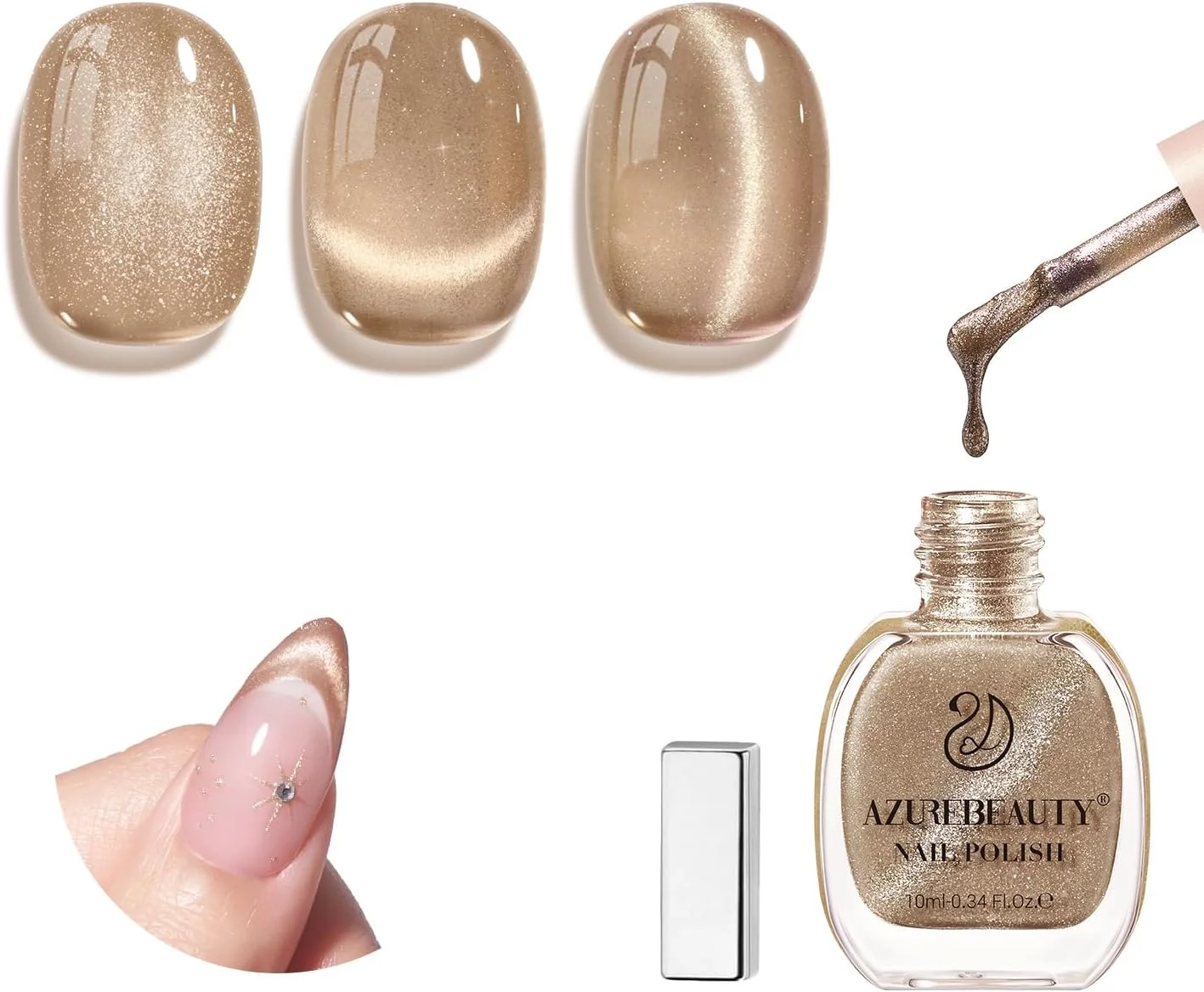 لاک ناخن چشم گربه ای قهوه ای AZUREBEAUTY به همراه ابزار مغناطیسی، خشک شدن سریع، ماندگاری طولانی، مناسب برای مانیکور در خانه و کیفیت سالنی برای بانوان، 10 میلی لیتر