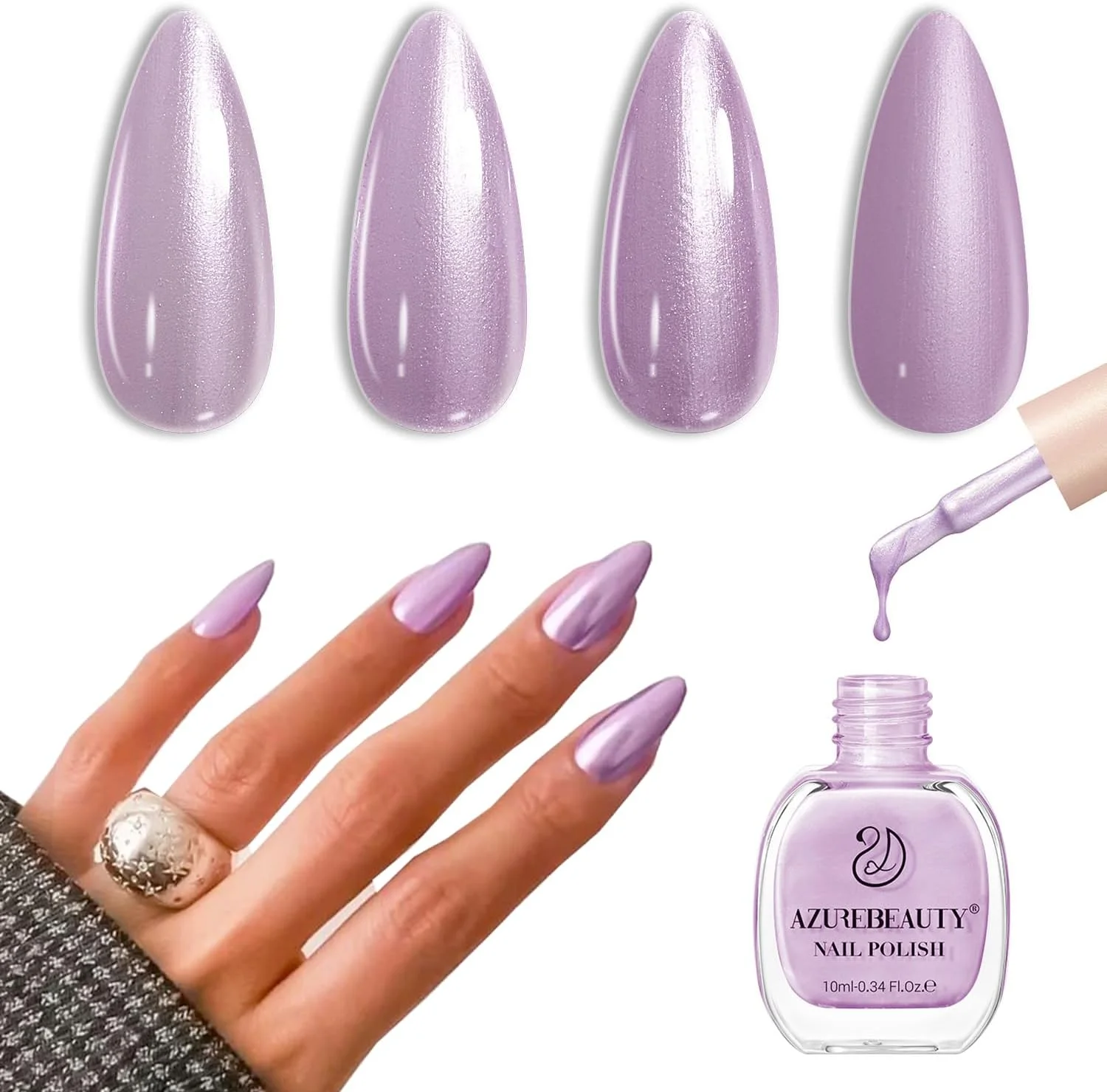 لاک ناخن بنفش رویایی AZUREBEAUTY، لاک ناخن طبیعی و بسیار براق با خشک شدن سریع، مناسب برای مانیکور و پدیکور حرفه ای در خانه