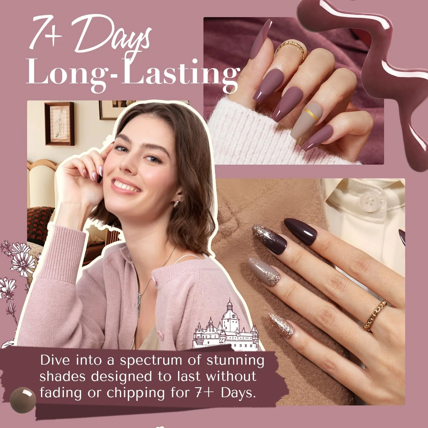 مجموعه لاک ناخن آزور بیوتی، ۴ رنگ بنفش مات و اکلیلی، لاک ناخن خشک‌شونده سریع، مناسب طراحی ناخن در خانه و سالن