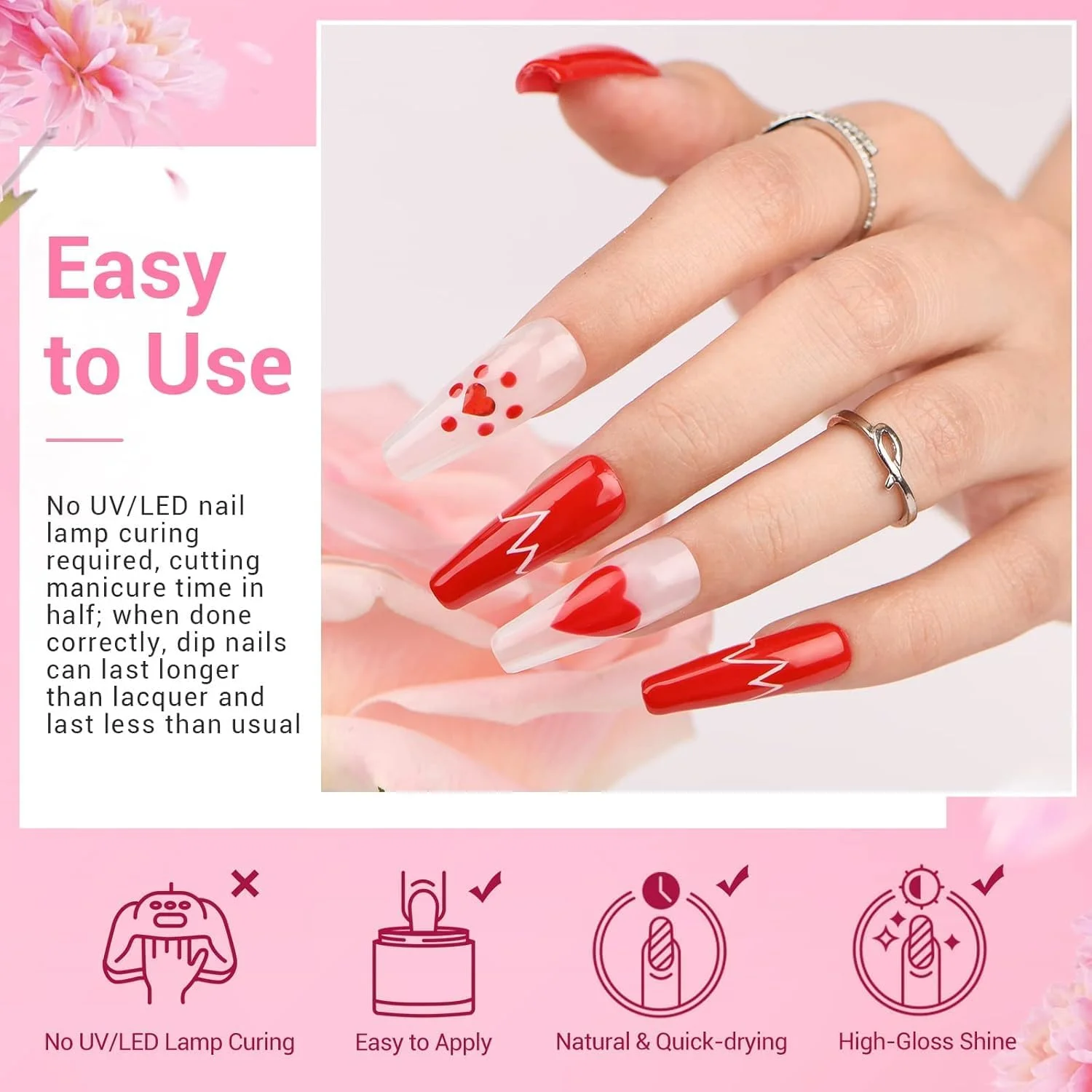 ست پودر کاشت ناخن AZUREBEAUTY، شامل ۴ رنگ صورتی، قرمز، مشکی و شفاف، ست مایع سیستم پودر دیپینگ، سینی بازیافت، بیس کت و تاپ کت و فعال کننده، ست مانیکور، هدیه روز ولنتاین.