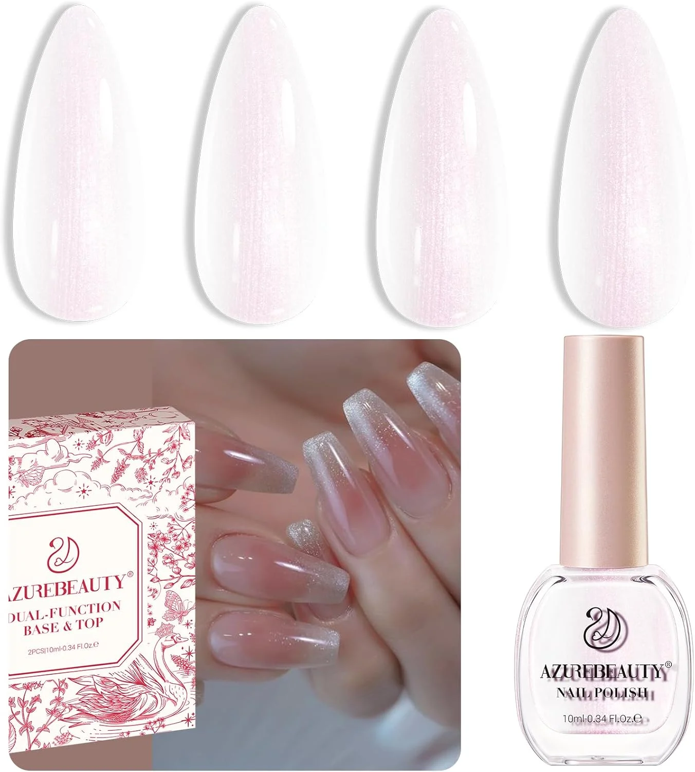 لاک ناخن اکلیلی درخشان AZUREBEAUTY، خشک شدن سریع، وگان، لاک ناخن طبیعی با درخشش بی نهایت، کیفیت سالن، ست هدیه برای زنان و دختران، 1 عدد 10 میلی لیتر