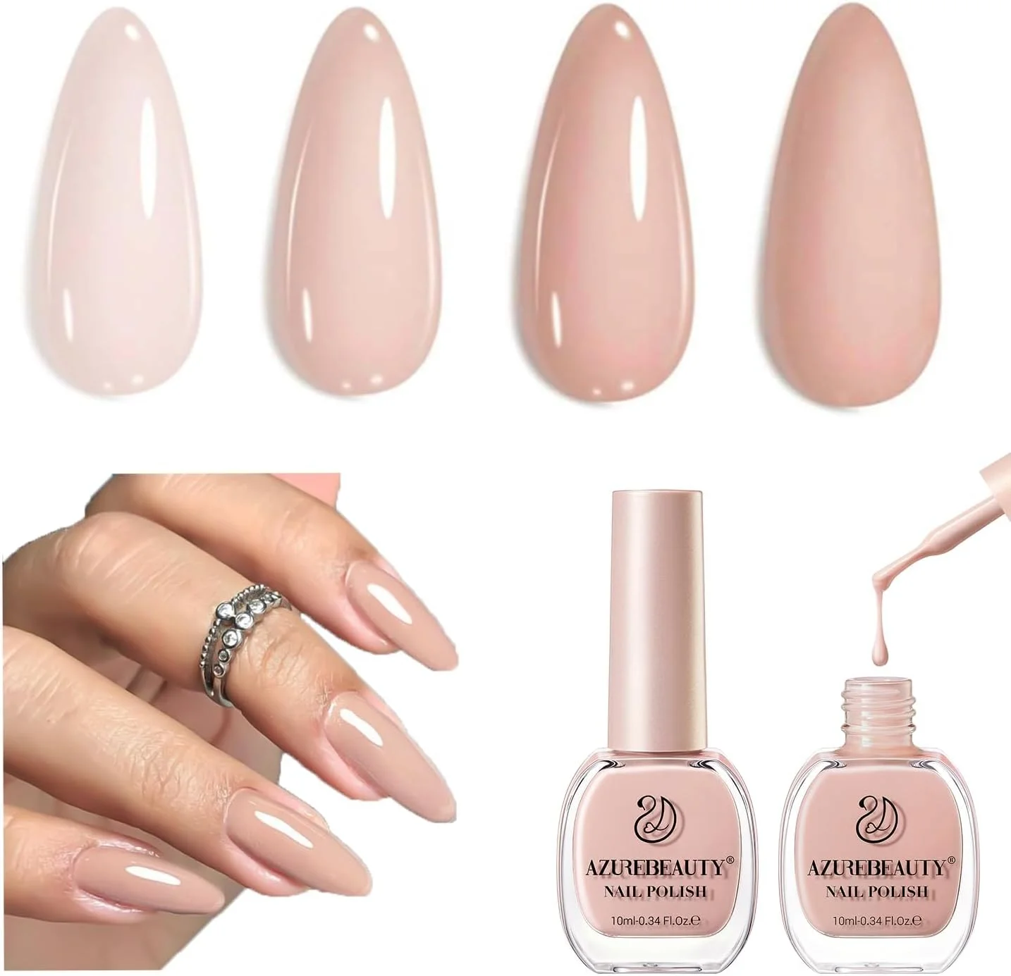 مجموعه لاک ناخن رنگ خنثی آزور بیوتی، لاک ناخن قهوه ای روشن خشک شونده سریع، لاک ناخن براق طبیعی و بی نهایت، کیت تقویت کننده ناخن با کیفیت سالنی برای زنان، 2 عدد 10 میلی لیتر