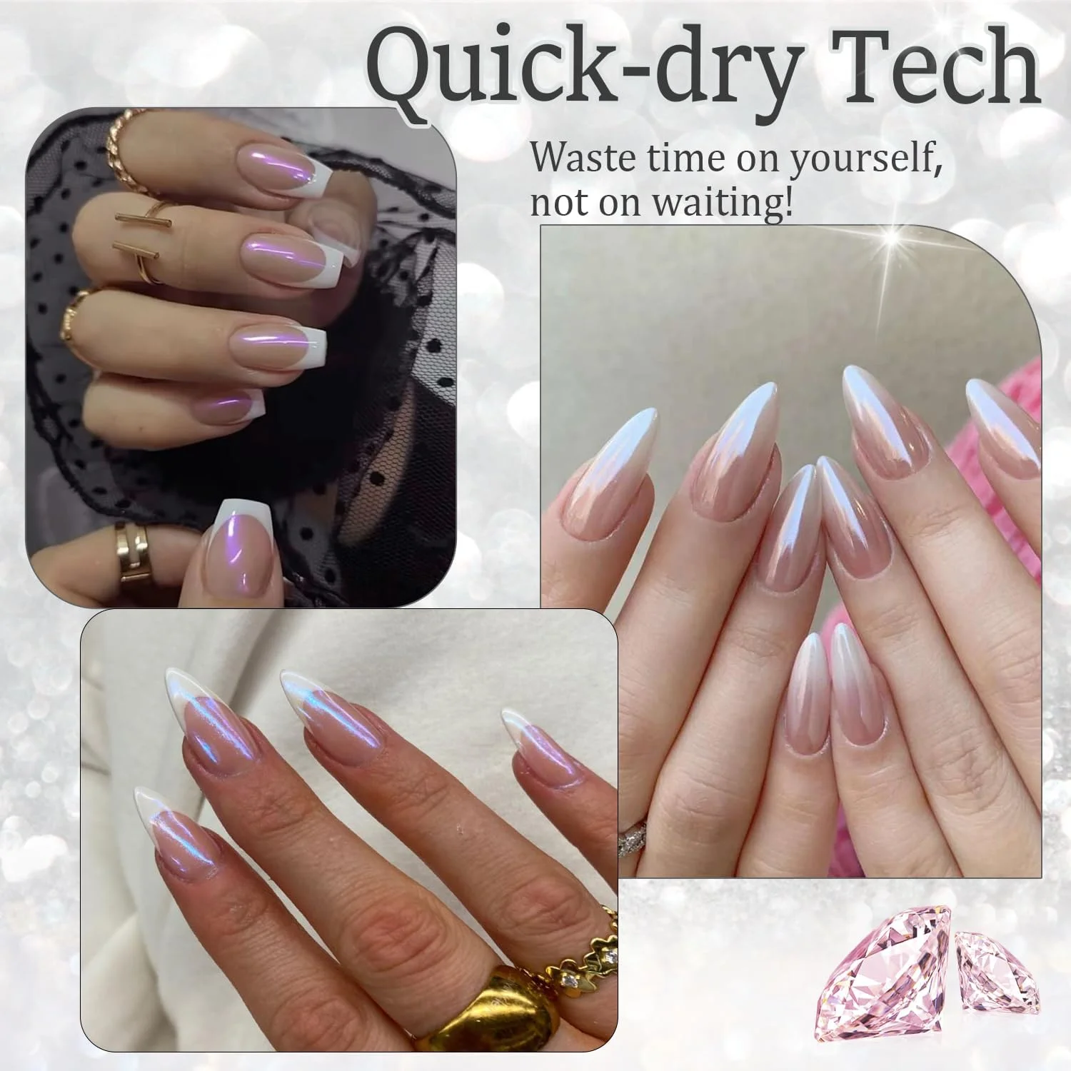 لاک ناخن کروم خشک‌شونده سریع AZUREBEAUTY | براق، مرواریدی، مینای دندان درخشان طبیعی | مانیکور و پدیکور DIY با روکش کروم