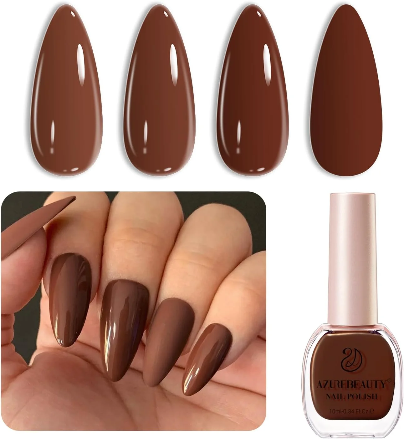 لاک ناخن قهوه ای AZUREBEAUTY، لاک ناخن پاییزی با خشک شدن سریع، درخشش طبیعی و بی نهایت، کیفیت سالنی برای زنان و دختران، ست هدیه 1 عدد 10 میلی لیتر