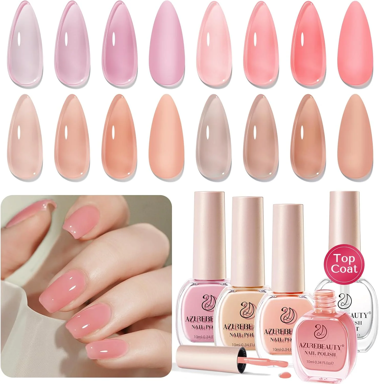 مجموعه لاک ژله‌ای ناخن AZUREBEAUTY، خشک شدن سریع، شفاف، صورتی کالباسی، بنفش، قهوه‌ای، 4 رنگ، لاک ناخن طبیعی و ملایم، کیت ناخن انگشتی با لاک رویه، مناسب استفاده در سالن و منزل