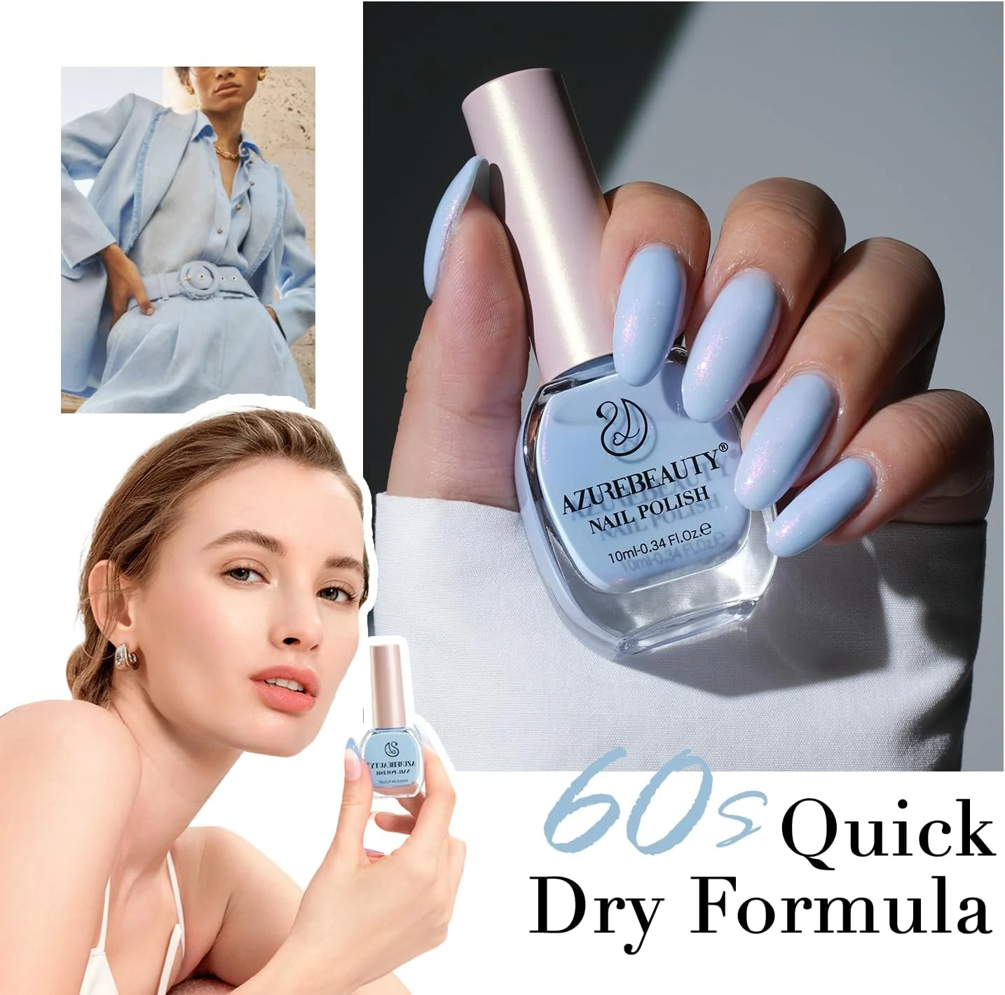 لاک ناخن آبی آسمانی AZUREBEAUTY، خشک شدن سریع، طبیعی، براق، حرفه ای، مناسب مانیکور و پدیکور در خانه