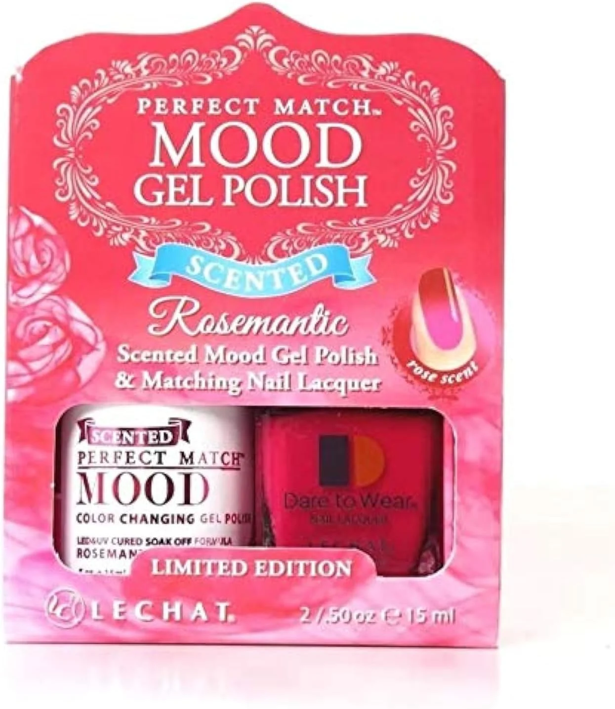 لاک ژل حالت دهنده Lechat با رایحه گل رز وحشی، مجموعه ولنتاین، طراحی ناخن ژلیش
