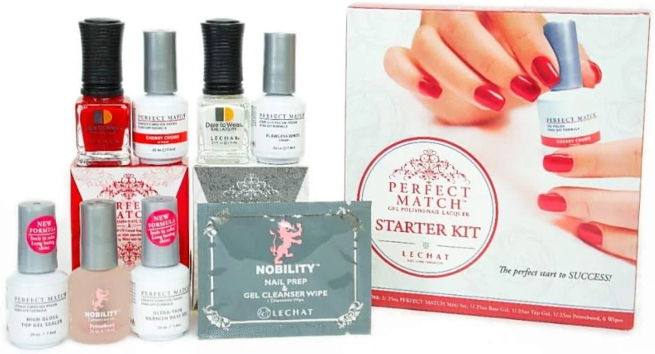 ست آغازین لاک ژل Lechat مناسب دستگاه LED و UV، شامل 6 محصول: پرایمر، بیس کت، تاپ کت، لاک ژل و لاک ناخن