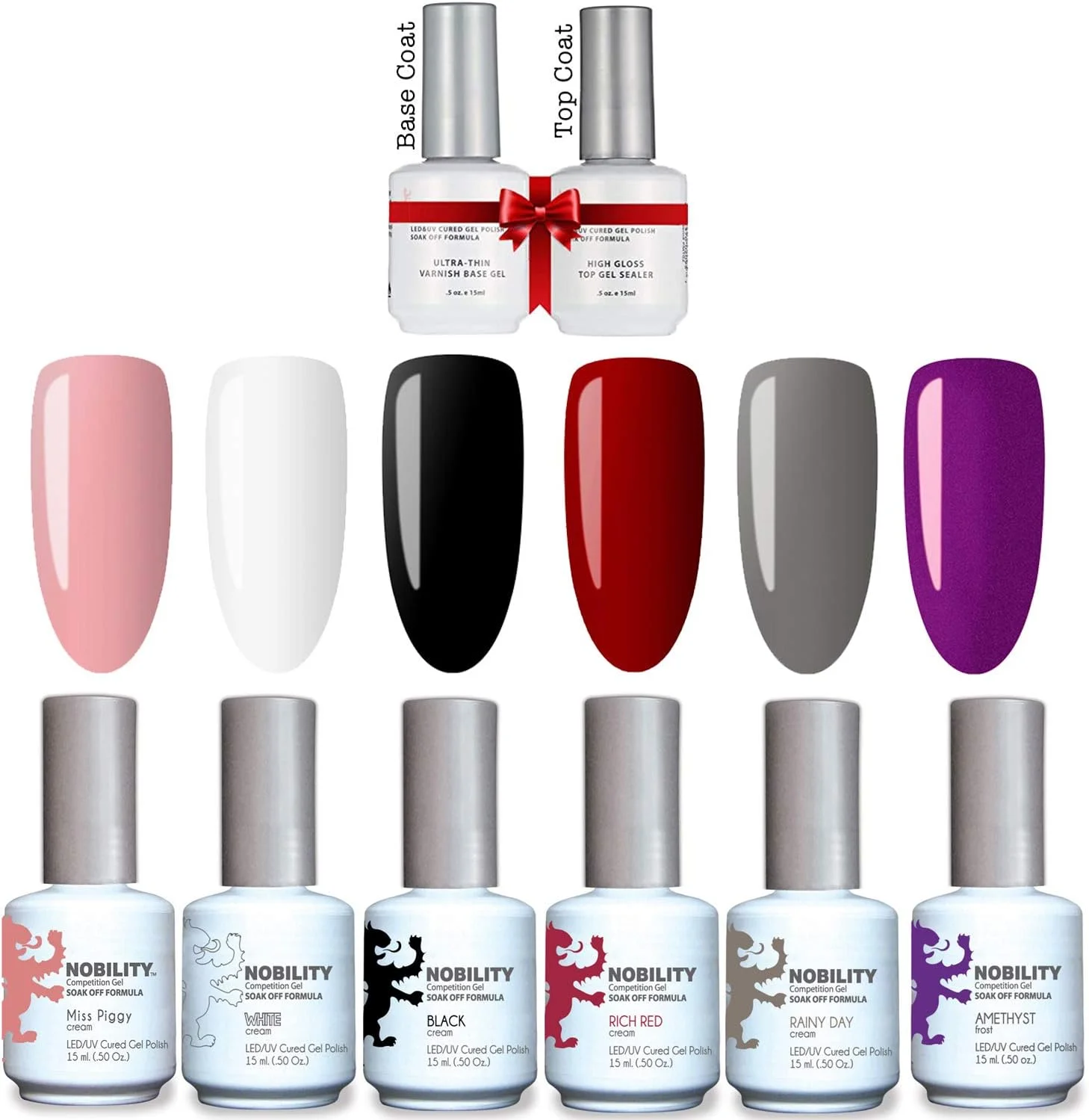 ست لاک ژل Lechat، 6 رنگ مشکی، سفید، قرمز، کرم، خاکستری، لاک ژل UV LED