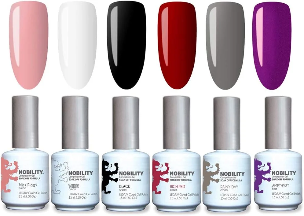 ست لاک ژل لچت، 6 رنگ کلاسیک مشکی سفید قرمز کرم خاکستری، لاک ژل UV LED