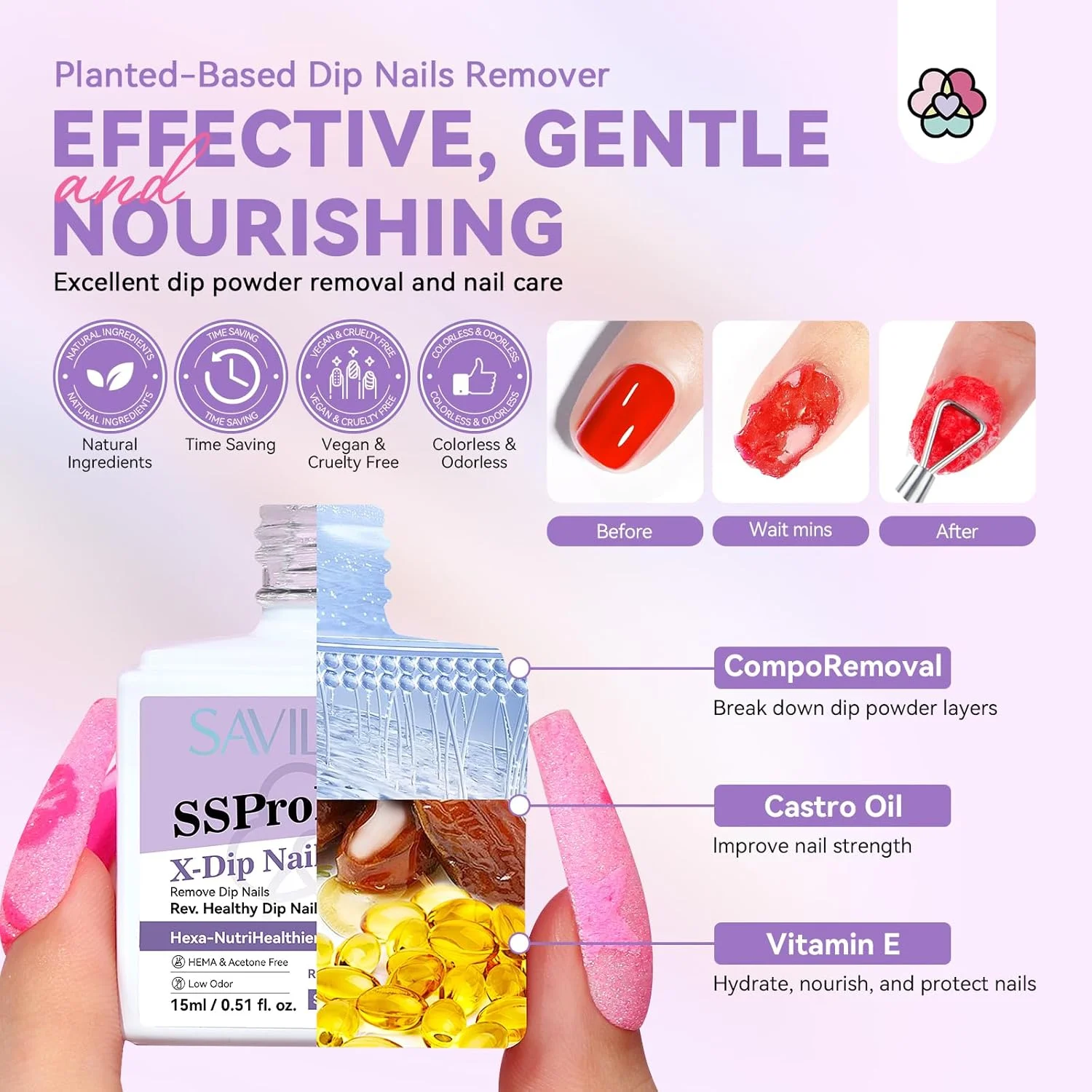 محلول پاک کننده پودر دیپ ساویلند 2 عددی: کیت حرفه ای پاک کننده ناخن دیپ، ملایم و ایمن، به همراه روغن کوتیکول و ابزار سوهان ناخن، بدون نیاز به خیساندن یا پیچیدن، 15 میل مناسب برای استفاده خانگی