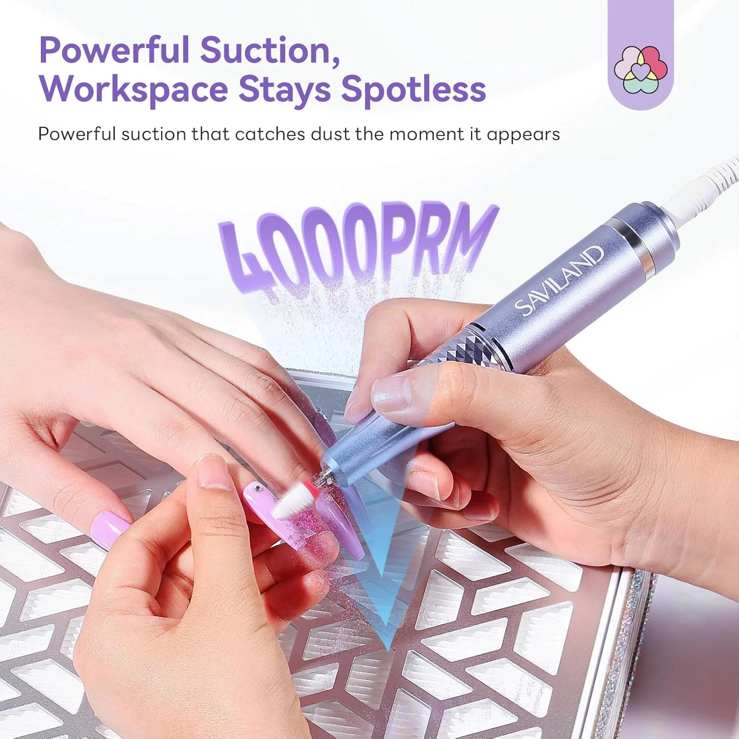 دستگاه جمع کننده گرد و غبار ناخن پیشرفته SAVILAND 4000RPM: مکش قدرتمند و درخشان، سرعت قابل تنظیم، کمتر از 25 دسی بل، مناسب برای ابزار کاشت ناخن اکریلیک، پولیش و ست سالن