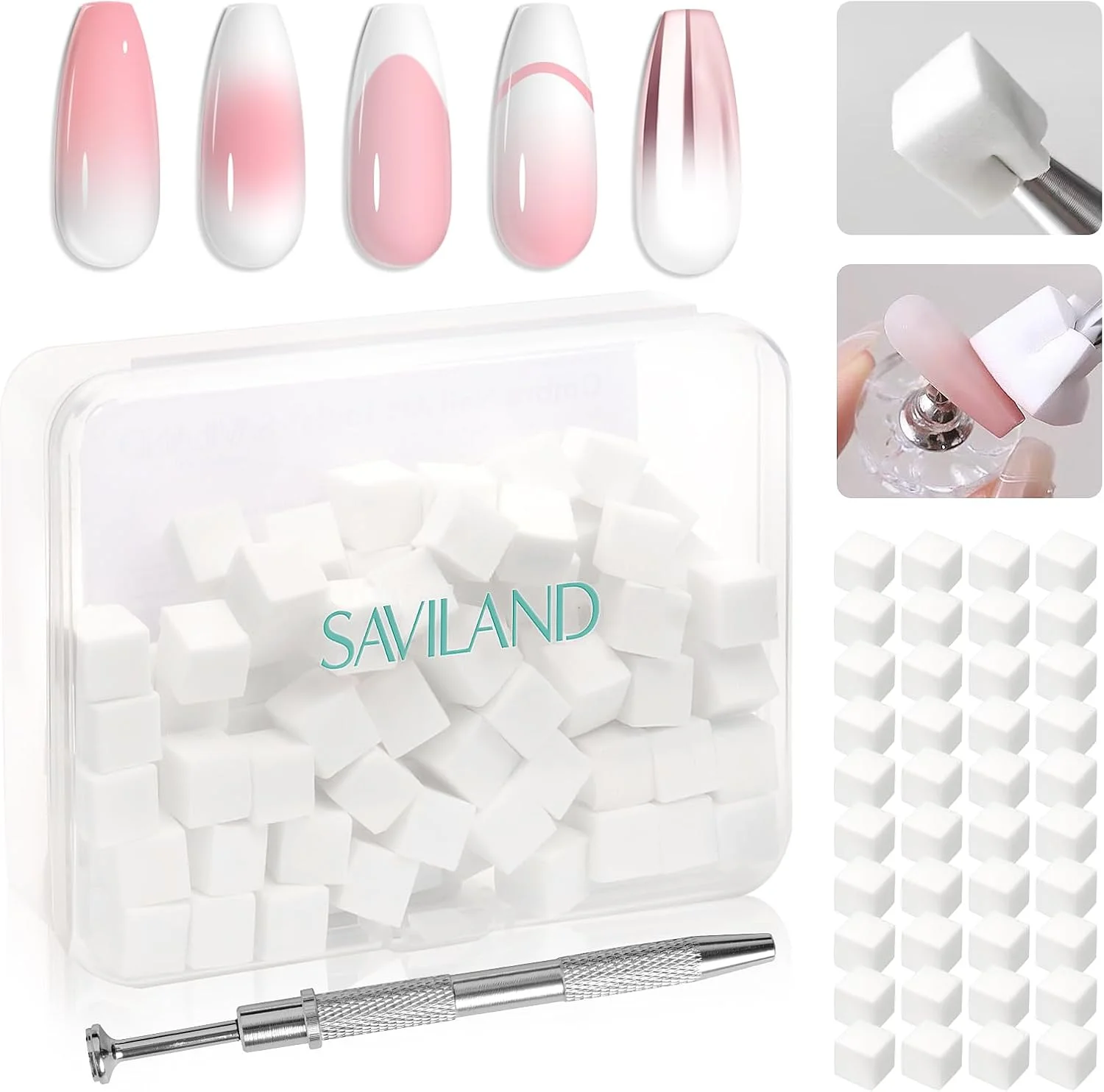 پدهای اسفنجی ناخن سایویلند 100 عددی برای آمبره: پدهای اسفنجی طراحی ناخن با جعبه نگهداری و قلم گیره، ابزار گرادینت ناخن، مناسب برای طراحی های مختلف در خانه و سالن