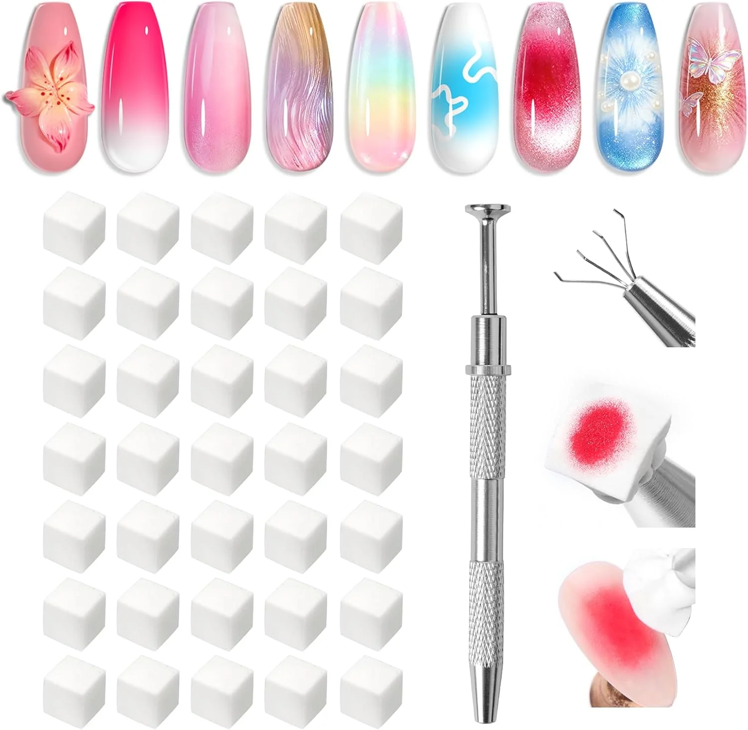 اسفنج های ناخن градиент عالی SAVILAND، 100 عددی برای градиент: اسفنج ناخن градиент سفید نرم با قلم گیره، ابزار هنری ناخن градиент آسان برای استفاده در سالن
