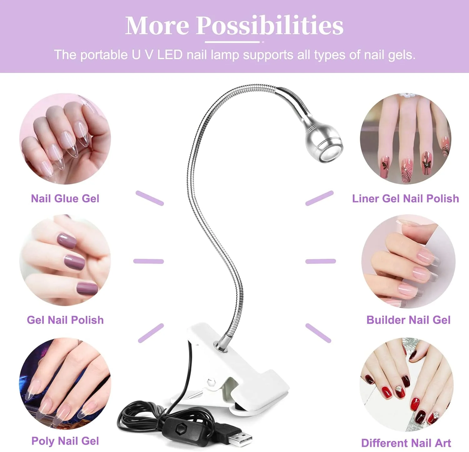 چراغ ال ای دی کوچک ناخن ساویلند - چراغ خشک کن سریع ناخن ژلی با USB قابل چرخش و گیره نگهدارنده، مناسب برای خشک کردن لاک ژل و طراحی ناخن