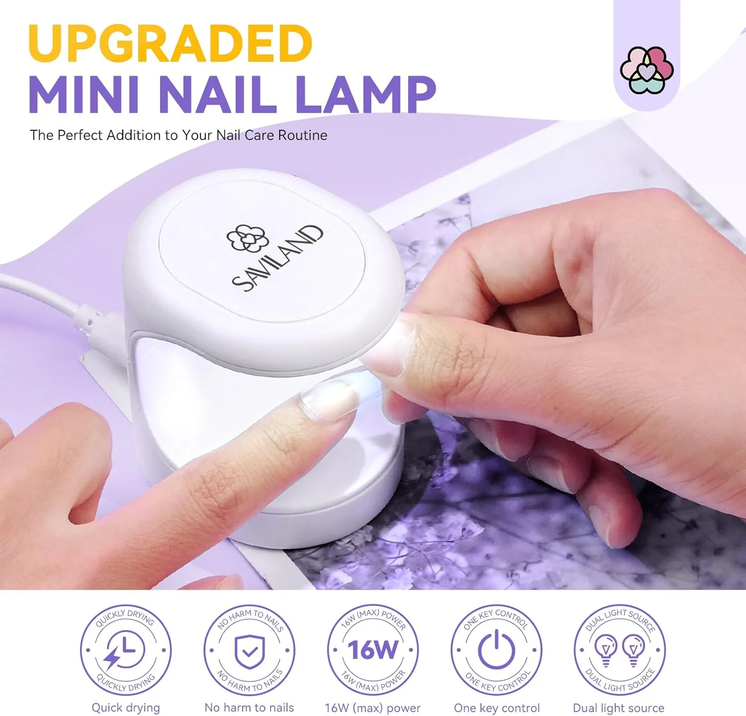 چراغ ناخن مینی SAVILAND، چراغ ژل خشک‌کن سریع ناخن 16 وات، نور فرابنفش قابل حمل برای اکستنشن آسان و سریع ناخن، چراغ کیورینگ ال ای دی فرابنفش برای مبتدیان مانیکور و طراحی ناخن