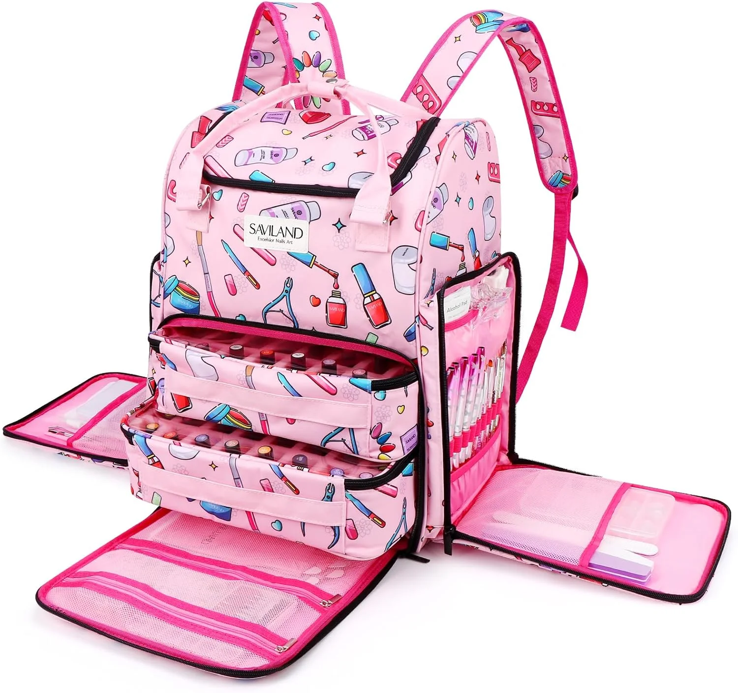 کیف سازمان دهنده لاک ناخن SAVILAND: کیف بزرگ 33 لیتری برای سازماندهی و نگهداری لاک ناخن، گنجایش 80 بطری (15 میلی لیتر) و دستگاه UV، کیف قابل حمل نگهدارنده لاک ژل، مناسب برای نگهداری ابزار مانیکور، مسافرت و استفاده در منزل