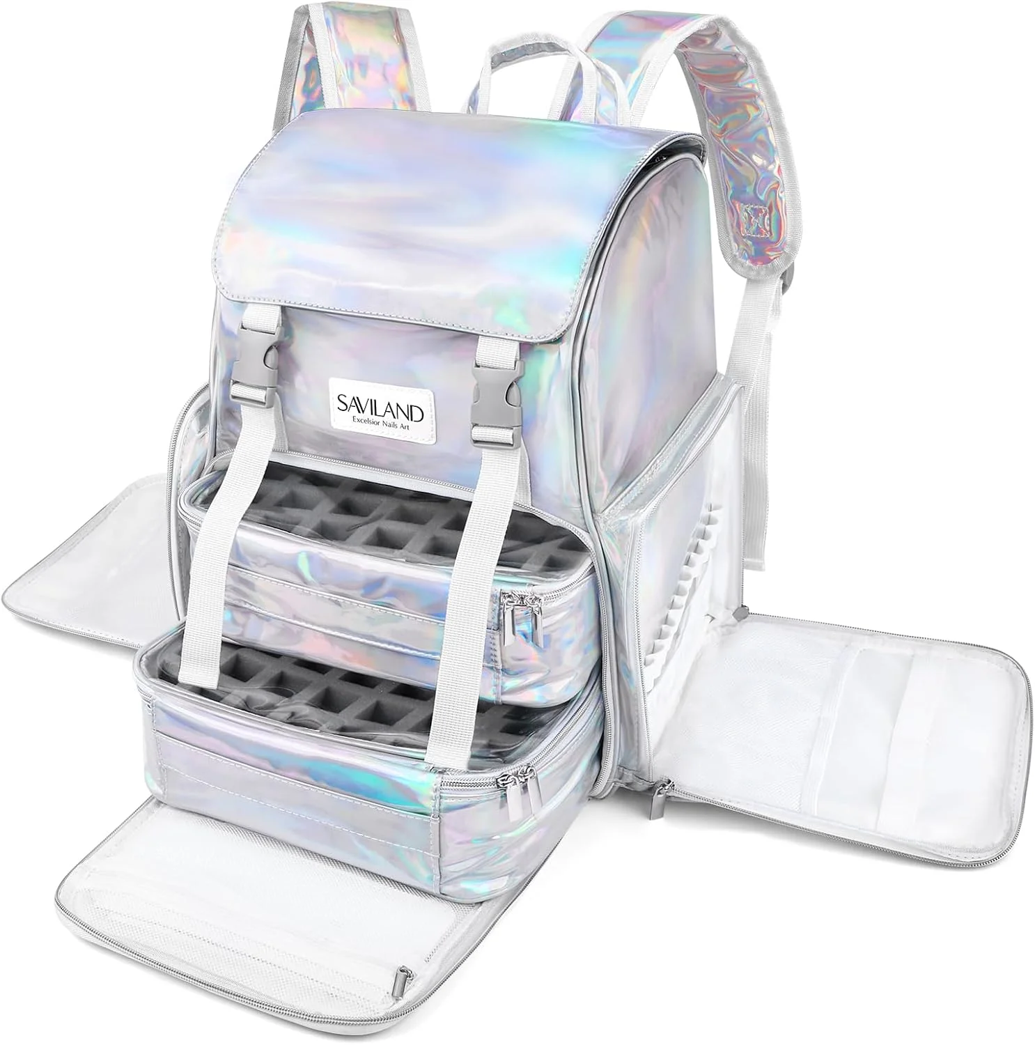 کیف نظم دهنده لاک ناخن SAVILAND: کیف چرمی PU برای نگهداری 70 بطری لاک (15 میلی لیتر) و دستگاه UV ناخن، کیف قابل حمل لوازم ناخن، مناسب برای تکنسین های ناخن