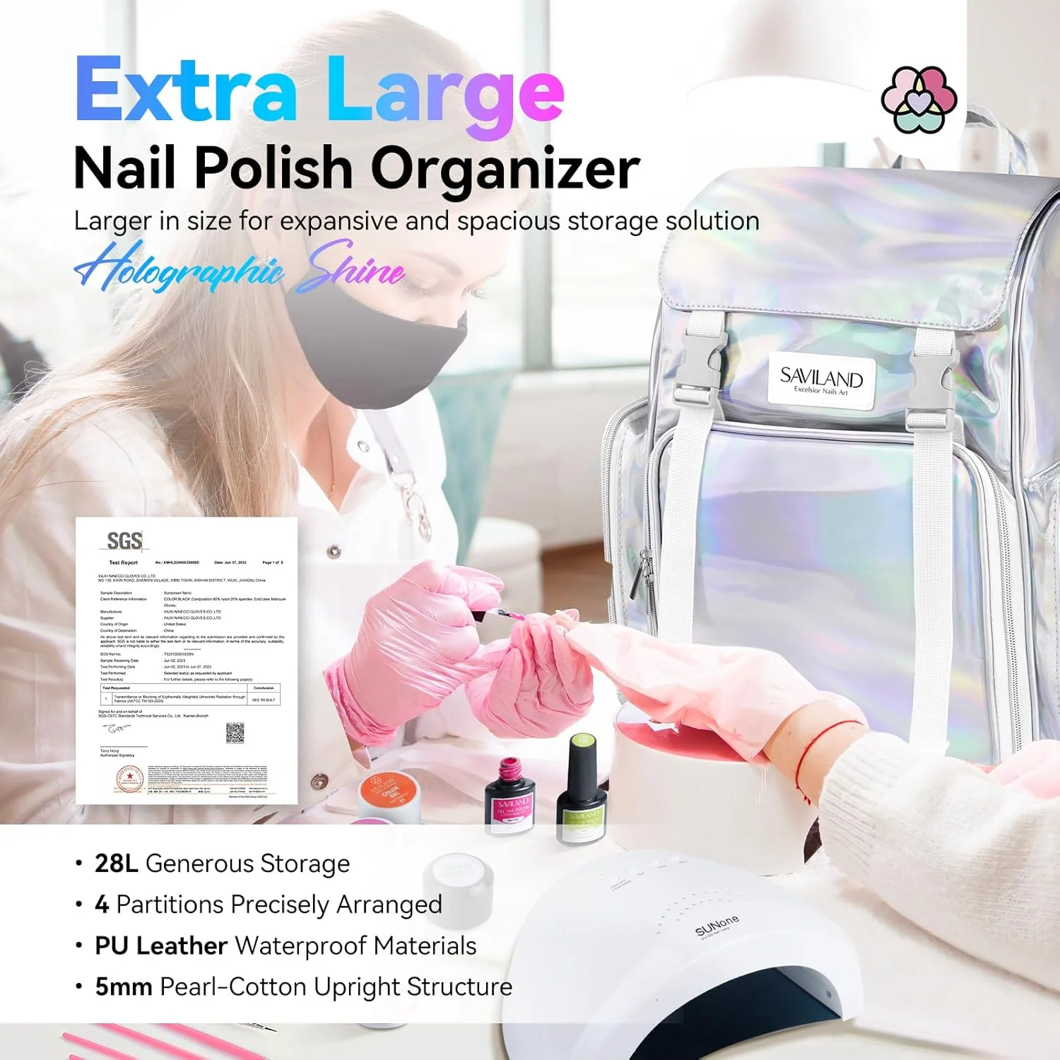کیف نظم دهنده لاک ناخن SAVILAND: کیف چرمی PU برای نگهداری 70 بطری لاک (15 میلی لیتر) و دستگاه UV ناخن، کیف قابل حمل لوازم ناخن، مناسب برای تکنسین های ناخن