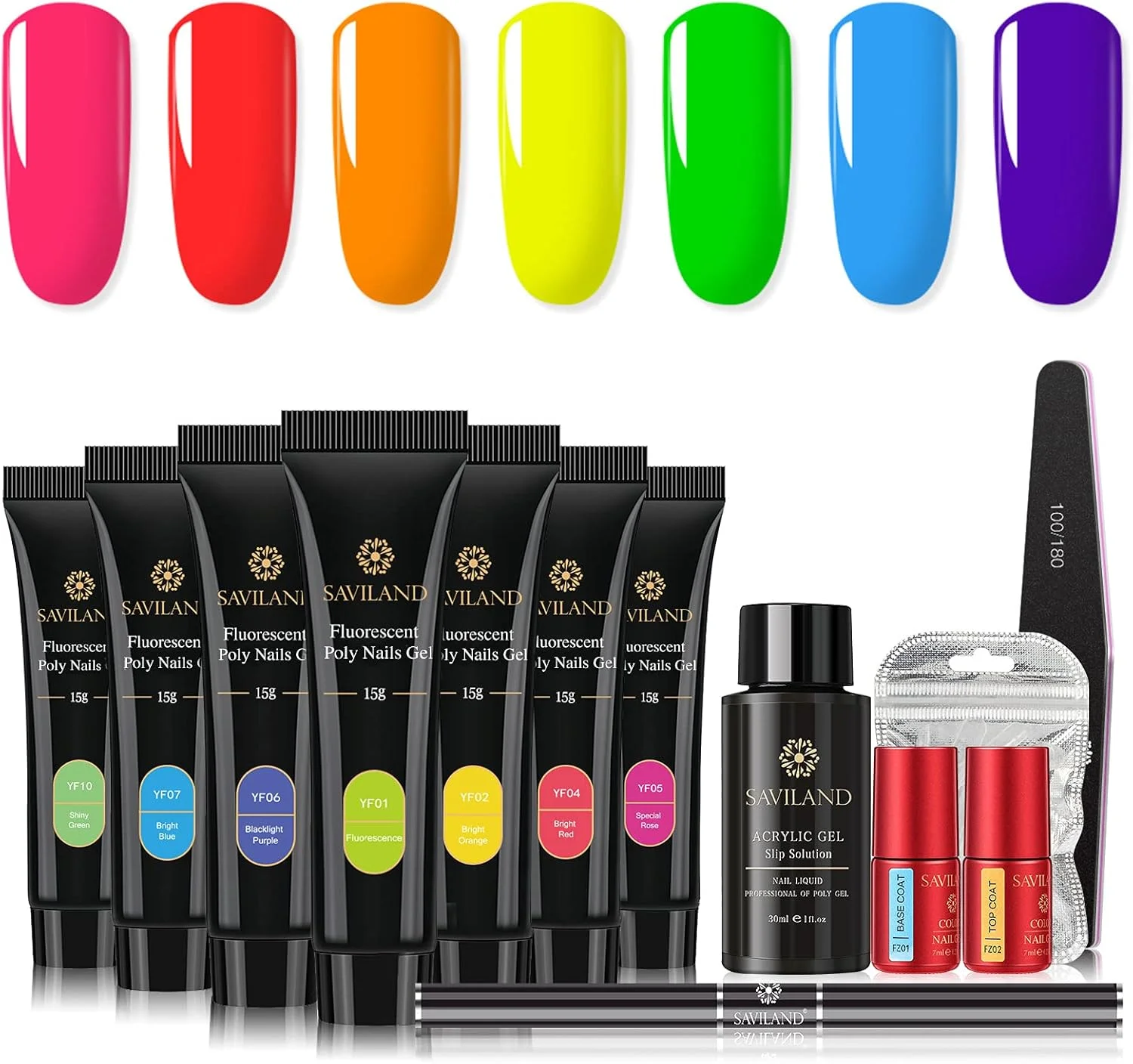 کیت ژل پلی برای ناخن ساویلند - ژل سازنده ناخن پلی نئون، تقویت کننده ناخن برای شروع کار با لاک ژل و تکنسین های حرفه ای ناخن