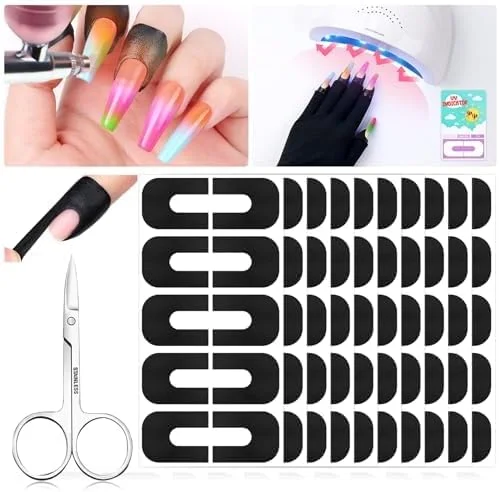 محافظ ناخن ساویلند - محافظت 99.99%+ در برابر اشعه ماوراء بنفش، 100 عدد محافظ لاک ناخن U شکل، استیکر ناخن فرنچ، کیت مانیکور فرانسوی برای هنر ناخن، محافظ پوست و کوتیکول با موچین برای مانیکور