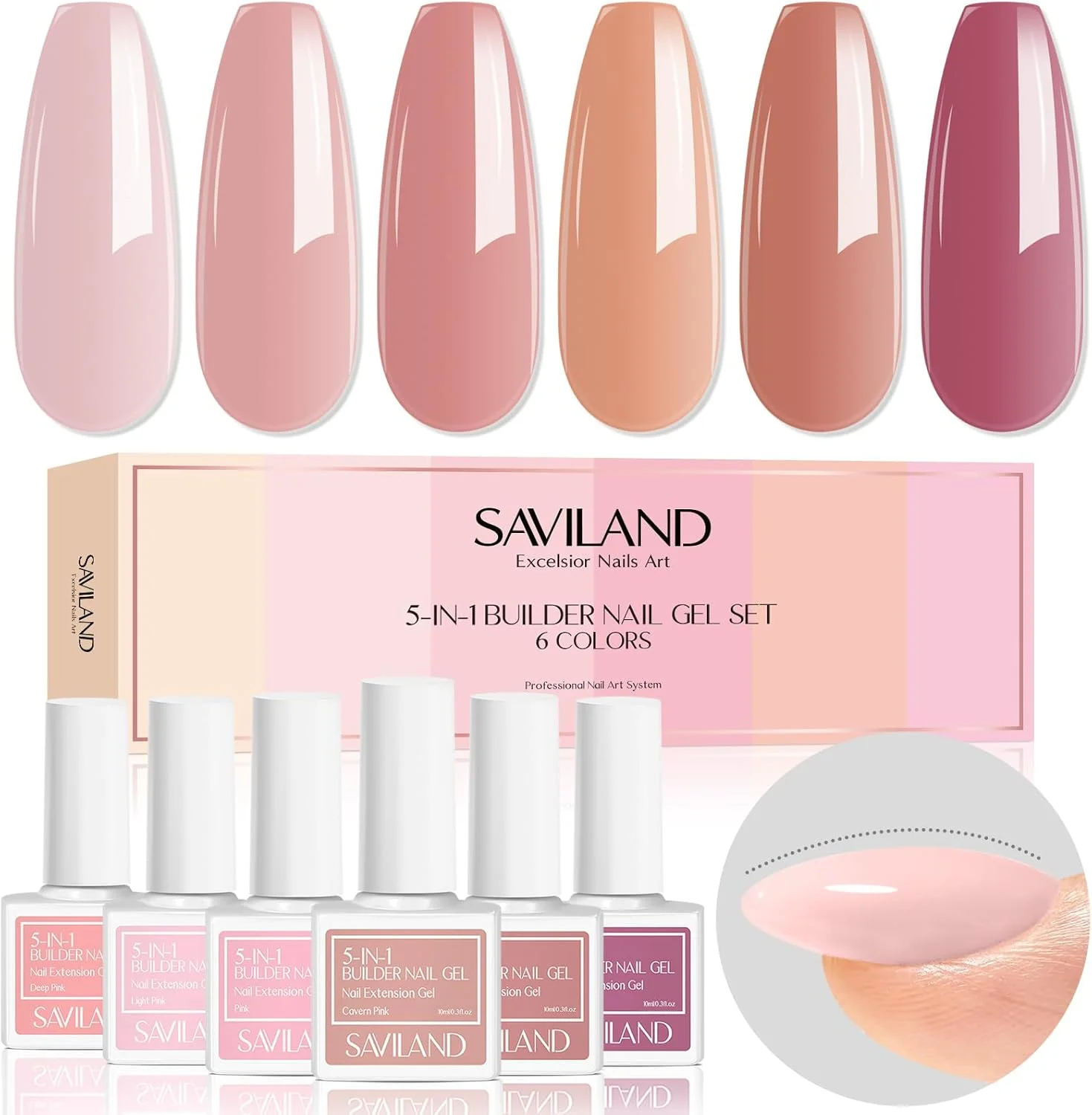 ژل بیلدر ناخن 10 میلی لیتری SAVILAND در بطری: ست ژل بیلدر صورتی شفاف 5 در 1 در 6 رنگ، ژل تقویت کننده ناخن، کیت ژل اکستنشن، ژل سخت برای ضخیم کردن و ترمیم ناخن، هدیه ای برای زنان، مناسب استفاده خانگی