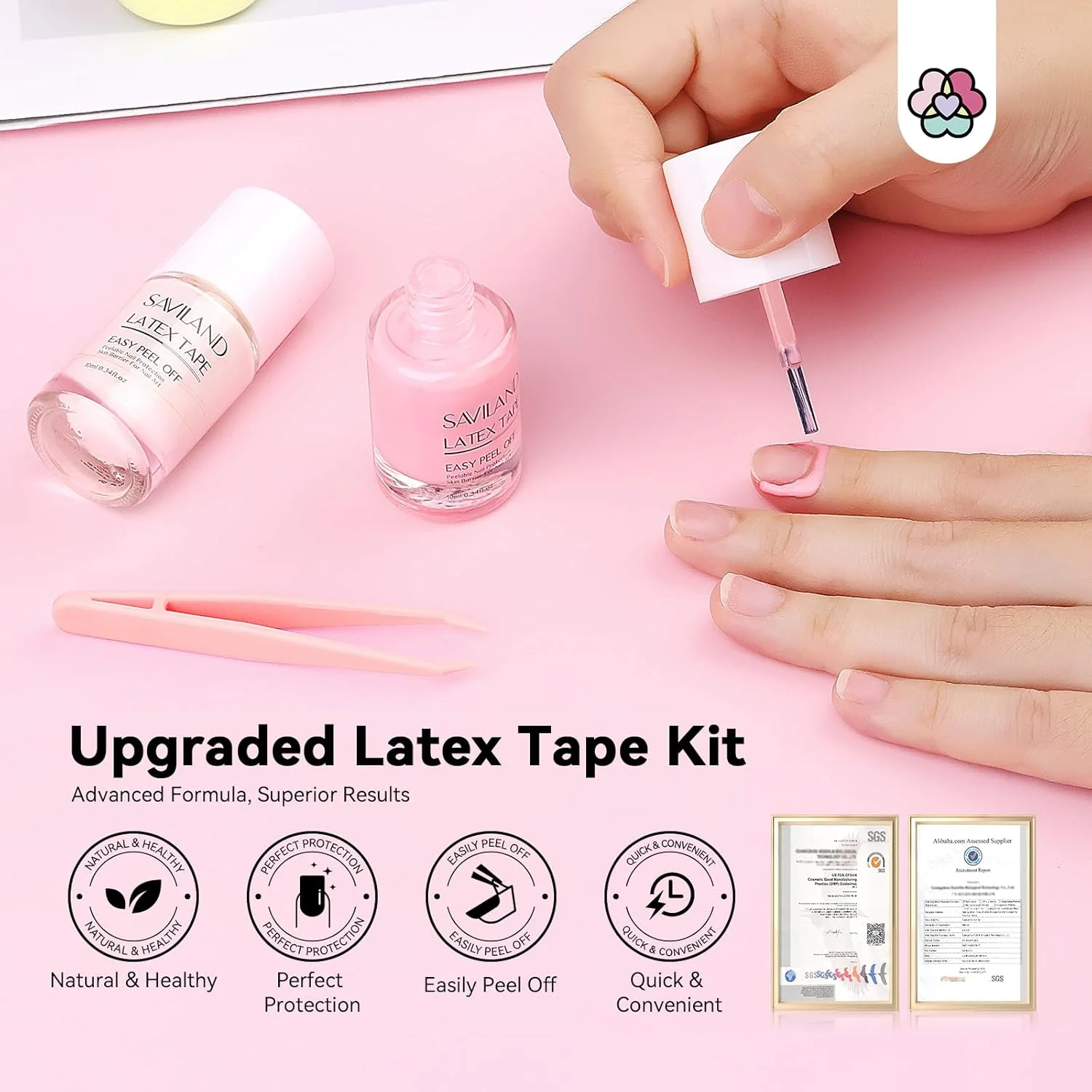 مجموعه نوار لاتکس مایع Saviland: 2 عدد نوار لاتکس برای هنر ناخن، محافظ پوست جداشدنی لاک کوتیکول، ست شروع لوازم جانبی مانیکور لاک ژل برای سالن ناخن و استفاده خانگی