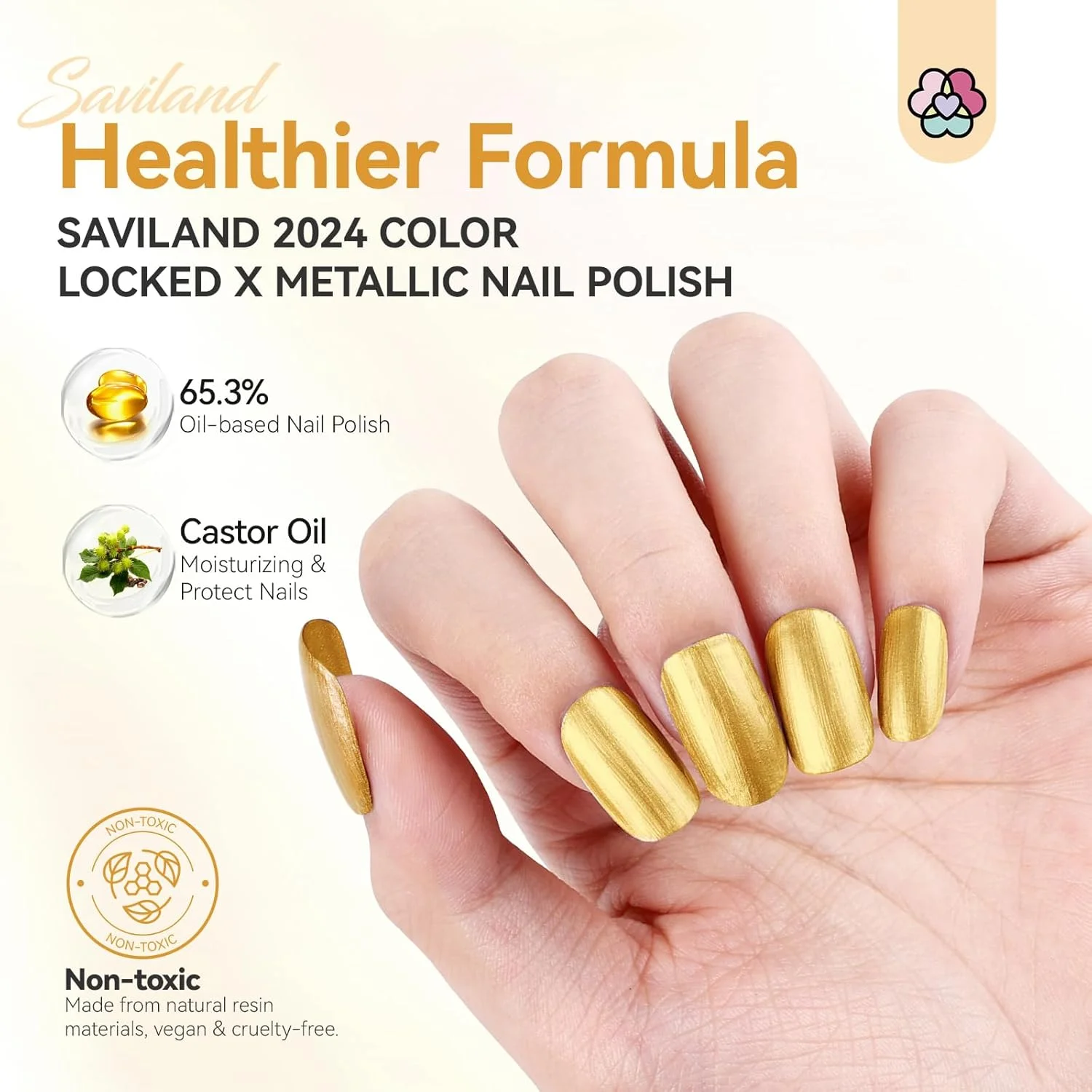 لاک ناخن متالیک SAVILAND: لاک ناخن کروم طلایی، لاک هنری ناخن خشک شونده سریع، لاک ناخن براق و درخشان برای ناخن های دست و پا، مناسب برای مبتدیان و طراحی ناخن در خانه