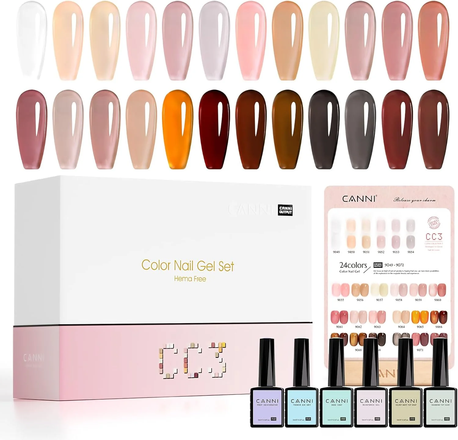 ست لاک ژل ژله ای CANNI CC3، 30 عددی، 9 میلی لیتری، رنگ های شفاف، کالباسی، قهوه ای، قرمز، صورتی، شیری و سفید برای فرنچ، مناسب استفاده در منزل و سالن