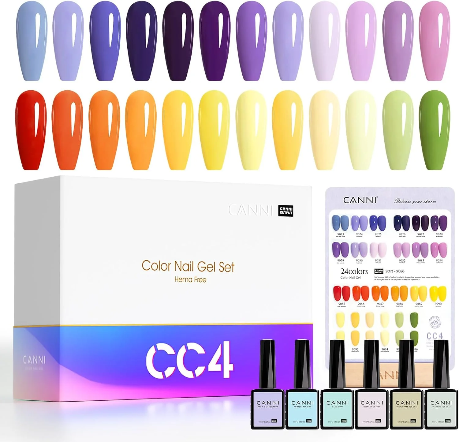 ست لاک ژل 30 عددی 9 میلی لیتری CANNI CC4، کیت لاک ژل رنگارنگ تابستانی نارنجی زرد بنفش سبز، مناسب برای استفاده در منزل و سالن