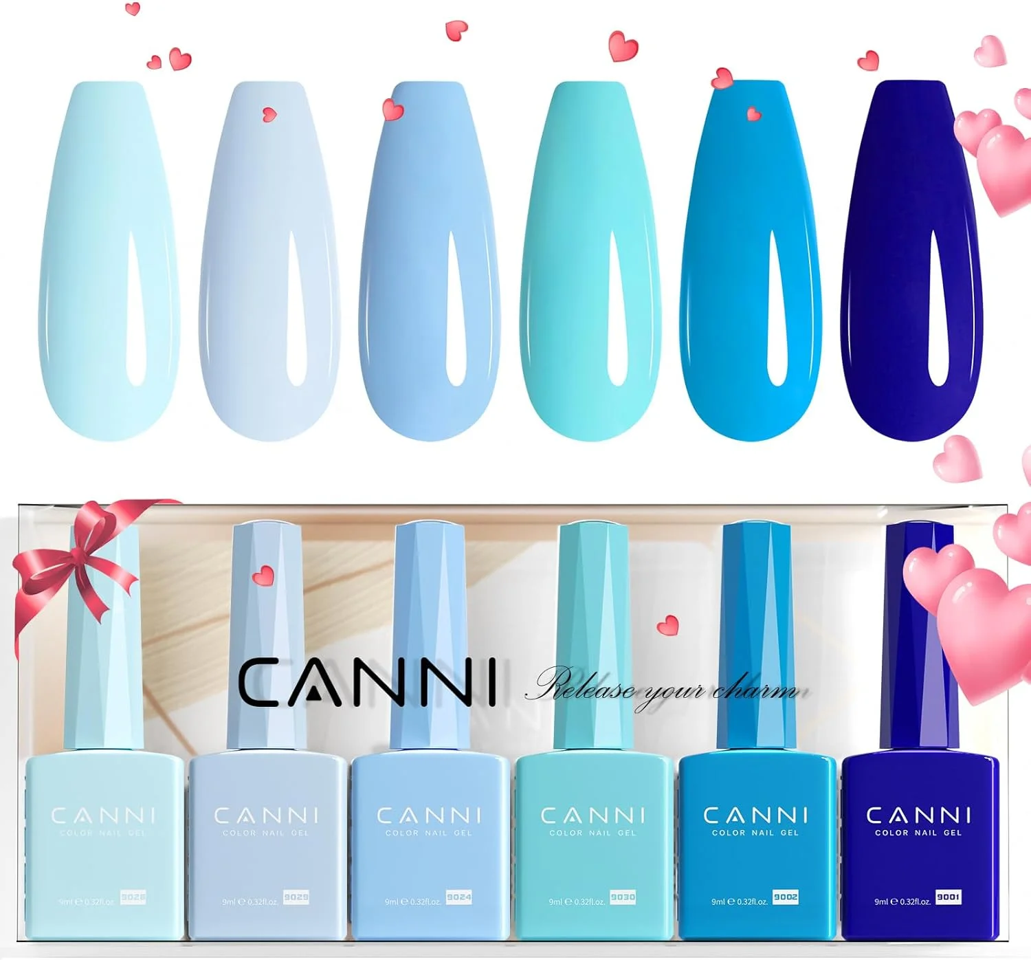 ست لاک ژل آبی تیره CANNI شامل 6 عدد لاک 9 میلی لیتری - کیت رنگ لاک ژل آبی سلطنتی تیره، مناسب برای طراحی ناخن در خانه، هدیه کریسمس و سال نو برای دختران