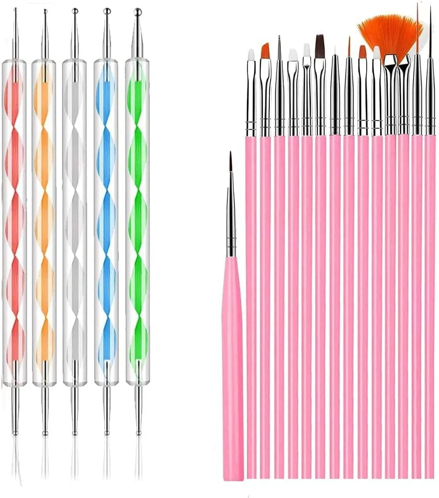 مجموعه طراحی ناخن برانسون، ابزار طراحی مد ناخن، قلم طراحی 15 تکه برس نقاشی ناخن، 5 قلم نقطه گذاری، فویل ناخن، نوار مانیکور، سنگ های تزئینی رنگی برای ناخن