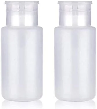 ظرف پمپ دار استون، ظرف الکل قفل دار، بسته 2 عددی 180 میلی لیتری، ظرف خالی پمپ دار تک لمسی برای الکل، استون، لاک پاک کن، پاک کننده آرایش، تونر و غیره