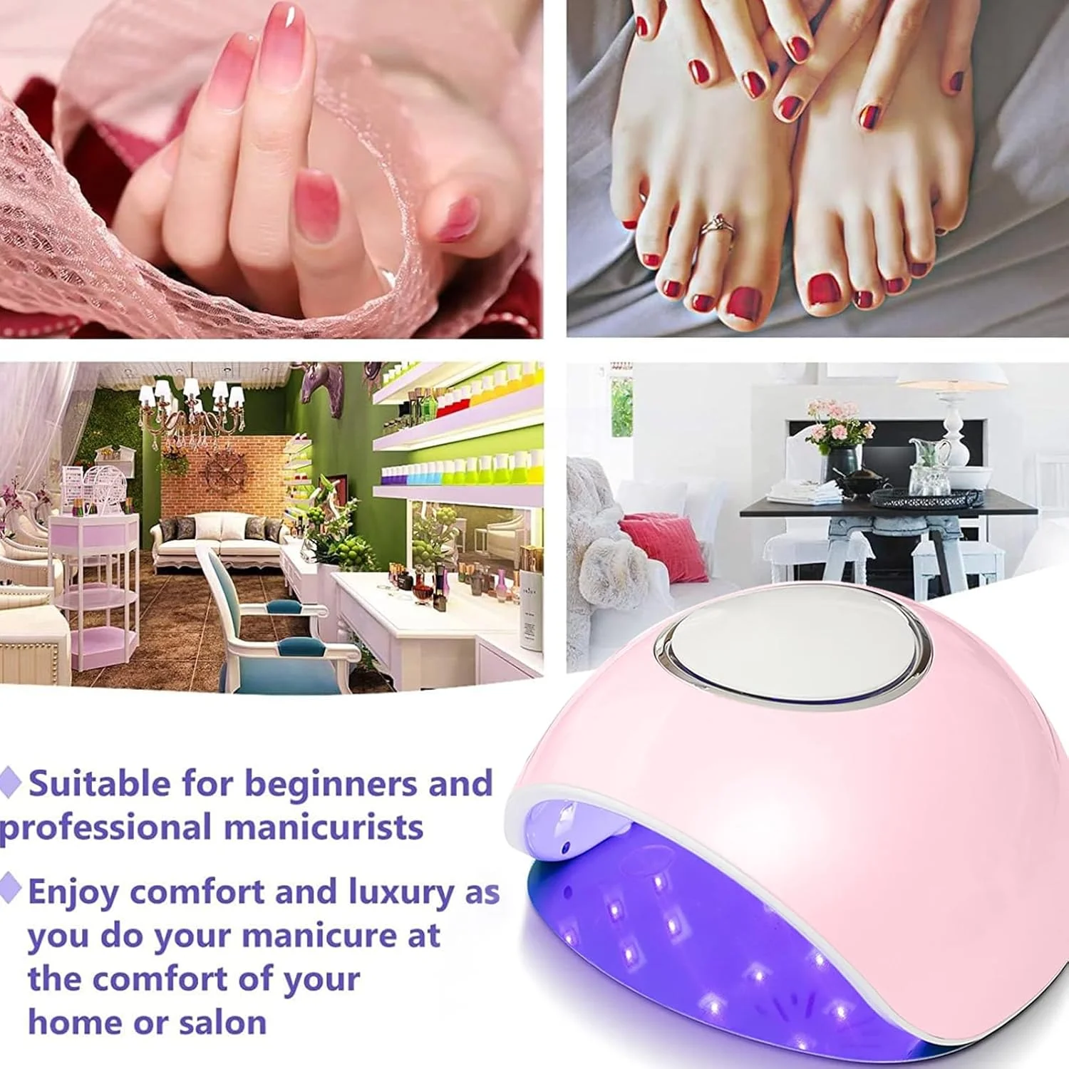 دستگاه خشک کن ناخن برونسون، لامپ ژل یو وی 120 وات، ابزار و لوازم جانبی حرفه ای طراحی ناخن با نور ال ای دی یو وی با 3 تنظیم تایمر 30/60/90 ثانیه، سنسور برای خشک کردن ژل ناخن و ناخن پا