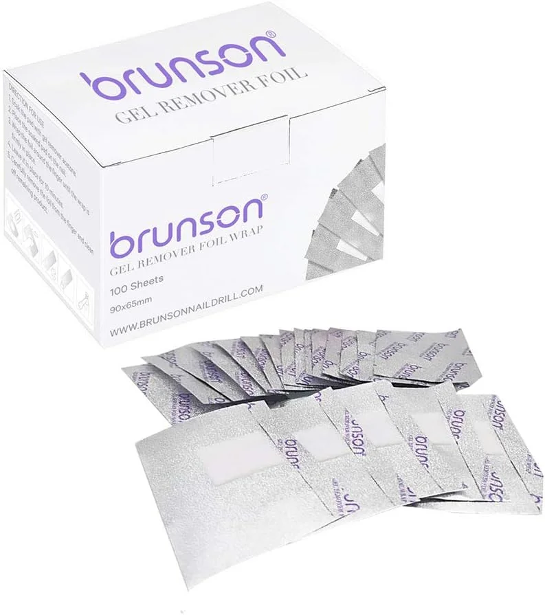 برچسب های فویلی آلومینیومی پاک کننده لاک ژل ناخن برانسون 100 عددی به همراه عقب زننده کوتیکول برای پاک کردن لاک ناخن، 90X65 میلی متر