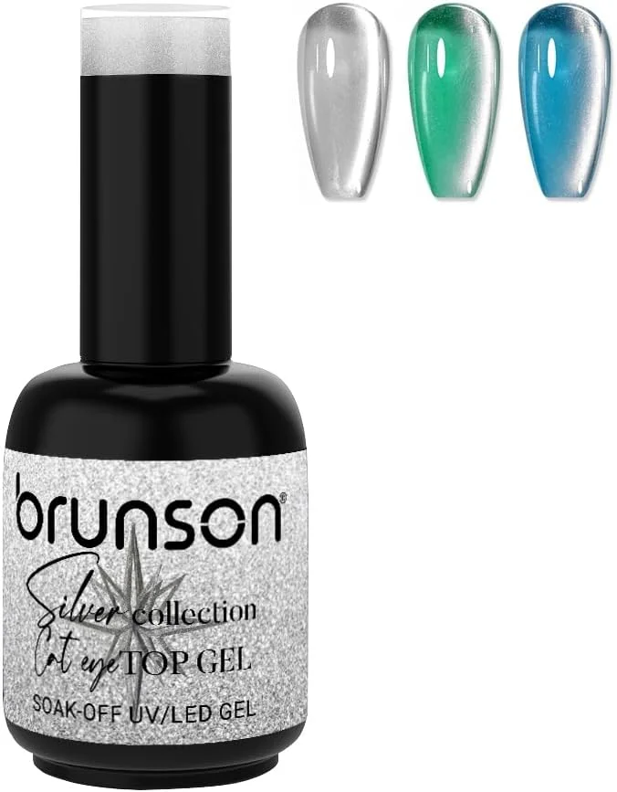 لاک ژل چشم گربه ای نقره ای برانسون - ژل تاپ کروم مغناطیسی UV/LED | درخشش ماندگار | طراحی ناخن با افکت کهکشانی | مانیکور با کیفیت سالن | ژل مگنتی چشم گربه ای برای ناخن BSCTG04