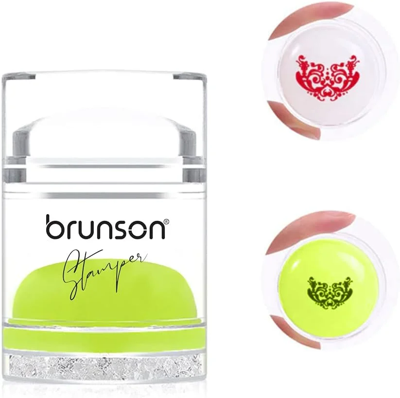 مُهر ناخن ژله ای شفاف دو طرفه با نگین و اسکرابر سیلیکونی، مناسب برای انتقال طرح از پلیت های مهر