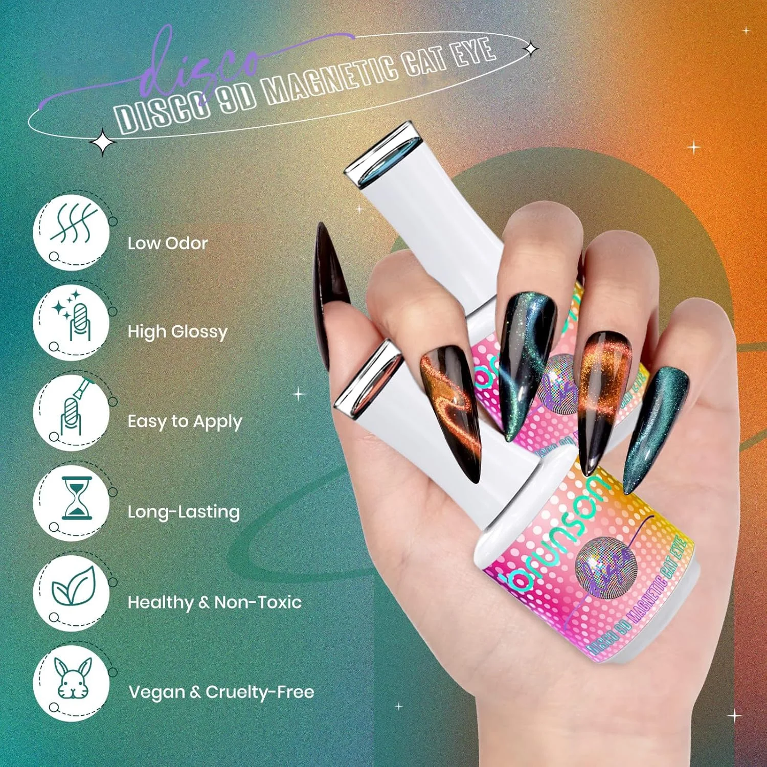 لاک ژل ناخن چشم گربه ای، رنگین کمانی لیزری، ژل UV LED برای طراحی ناخن، رنگ آمیزی آسان، ابزار مانیکور، ماندگاری طولانی، مقاوم در برابر لب پر شدن، 18 میلی لیتر (نیاز به خشک شدن زیر لامپ UV LED)