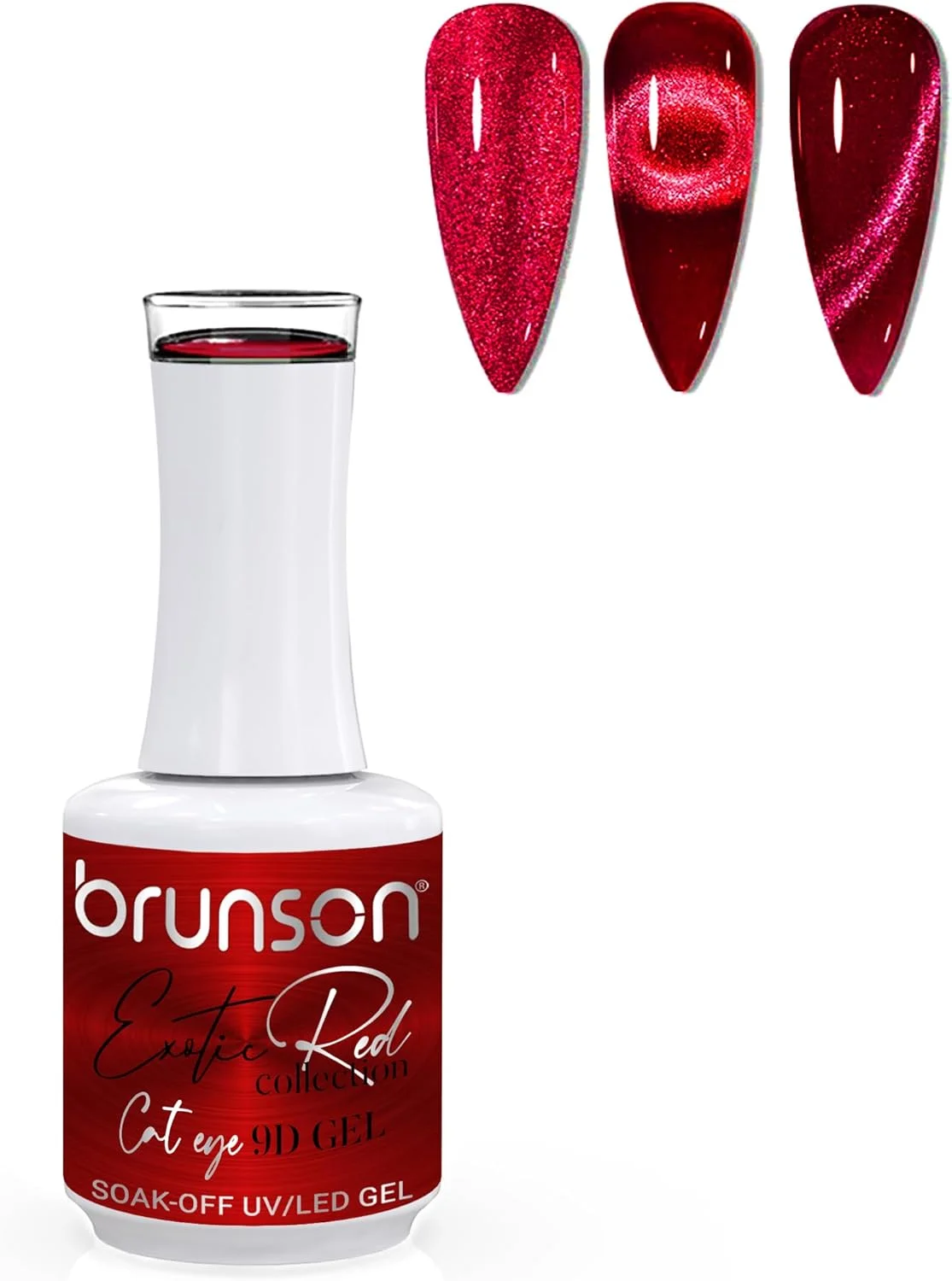 لاک ژل ناخن 15 میل Brunson مدل چشم گربه ای، قرمز اگزوتیک، ژل مغناطیسی خیس شونده با اکلیل بازتابنده، لاک UV LED با ماندگاری بالا و درخشش زیاد برای طراحی ناخن، مانیکور، استفاده خانگی یا سالن (SF-A-1-BER9D02, 15)
