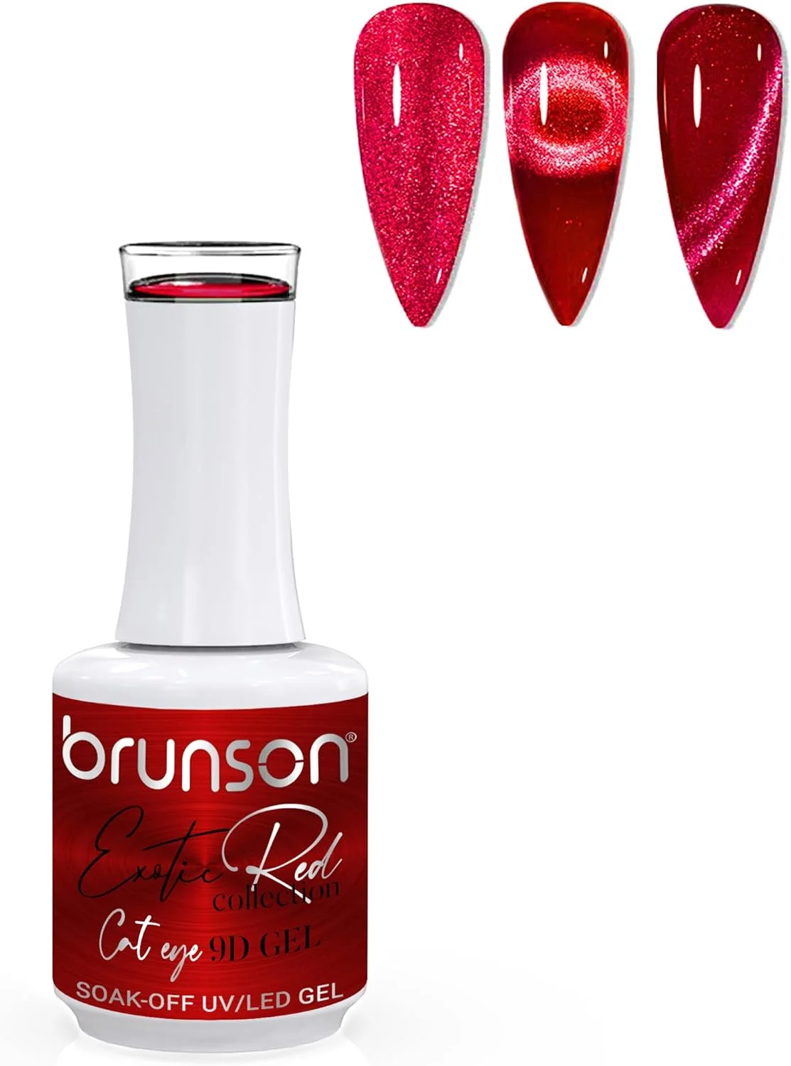 لاک ژل ناخن برانسون 15 میل، ژل چشم گربه ای، قرمز اگزوتیک، ژل مغناطیسی خیس شونده با اکلیل بازتابنده، لاک یو وی ال ای دی براق و بادوام برای طراحی ناخن، مانیکور، استفاده خانگی یا سالن (SF-A-1-BER9D05, 15)