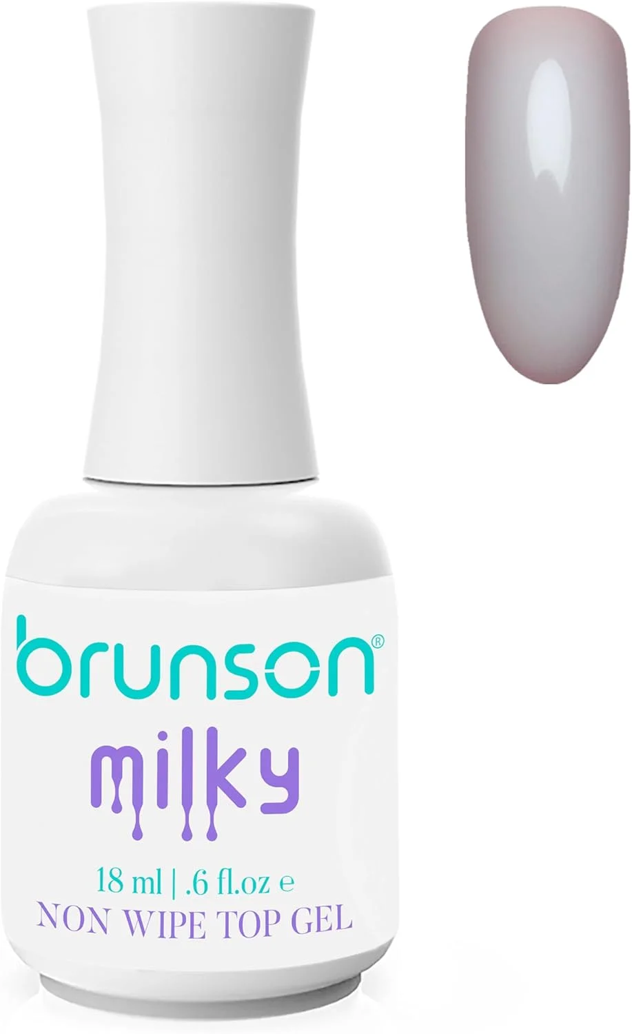 لاک ژل تاپ کت شیری برانسون، ۱۸ میلی لیتر، لاک ژل تاپ کت بدون نیاز به پاک کردن، قابل استفاده با LED/UV، ست لاک ژل